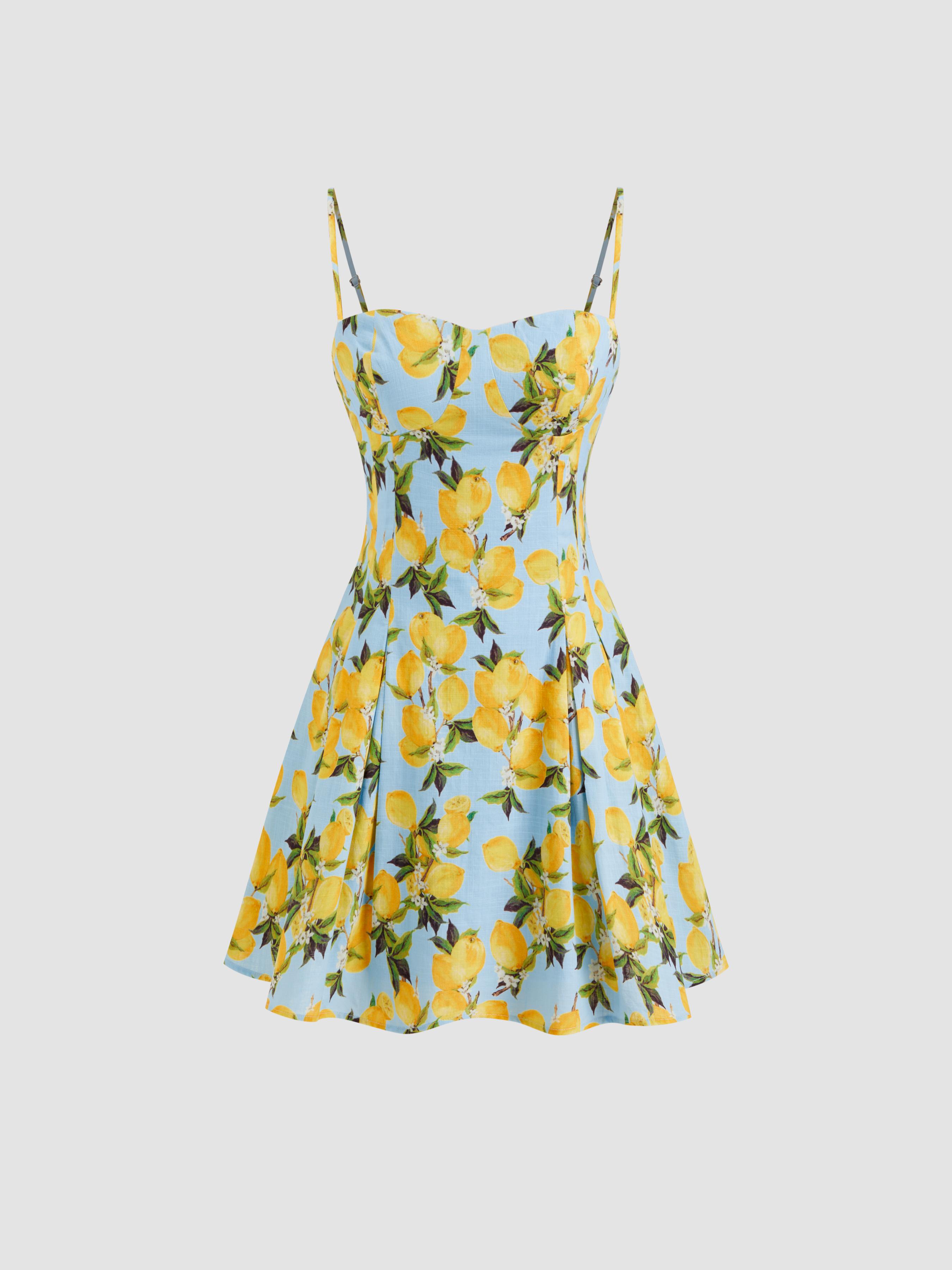Cotton Sweetheart Neckline Lemon Lace Up Mini Dress by CIDER