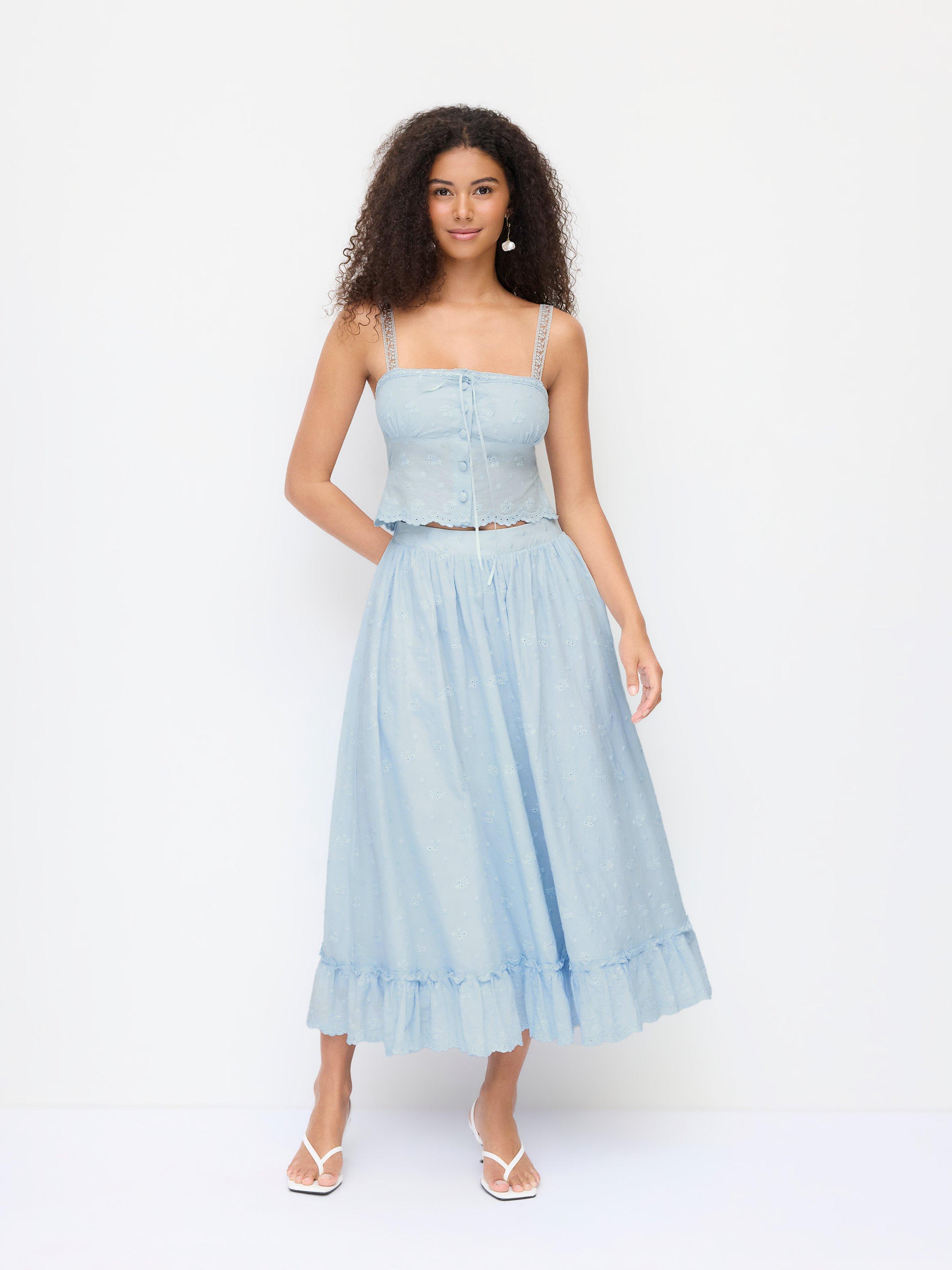 Cotton Textured Lace Cami Top & Mid Rise Maxi Skirt Set by CIDER