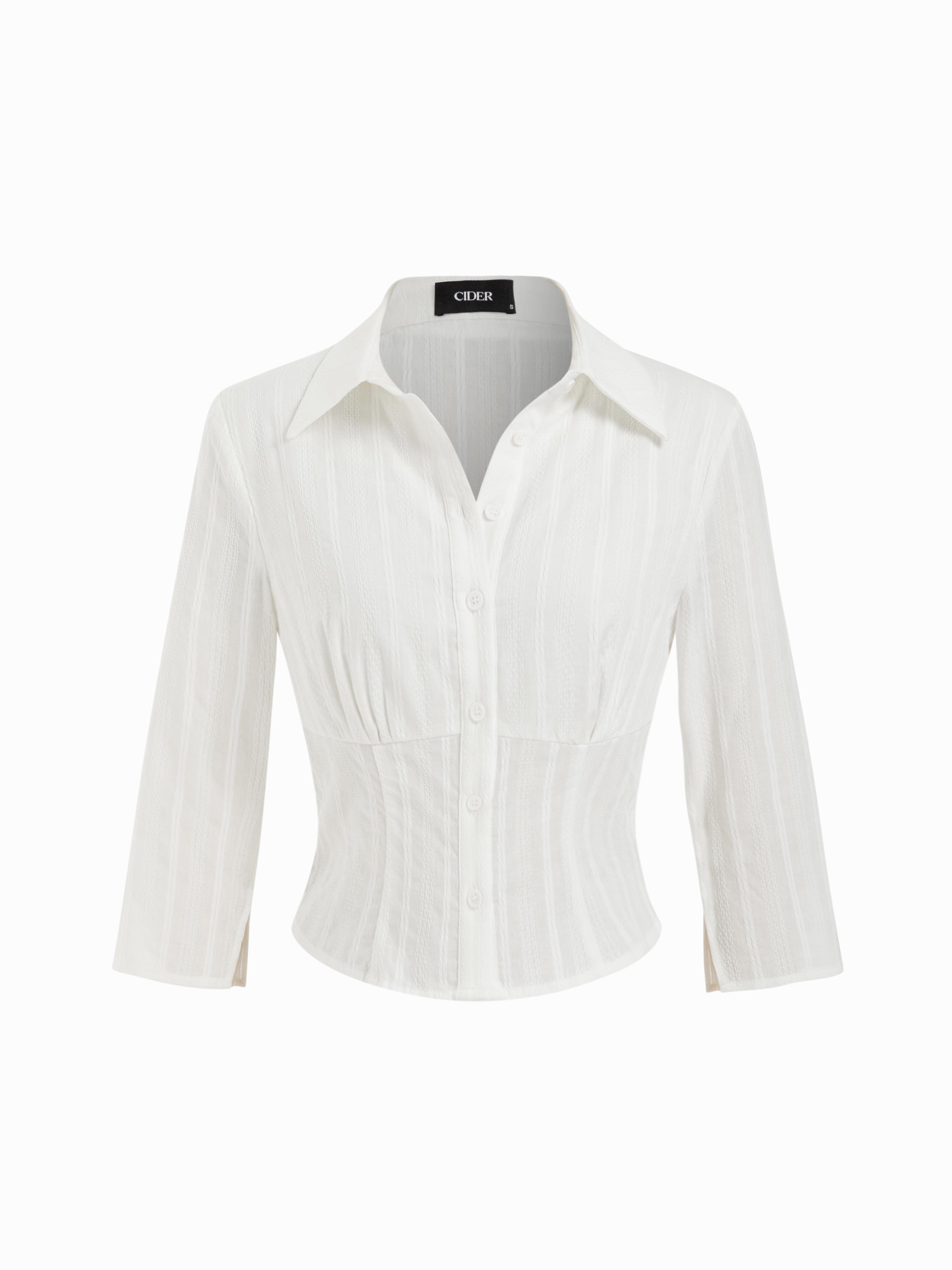 Cotton Textured Shirred Waist Short Sleeve Blouse by CIDER