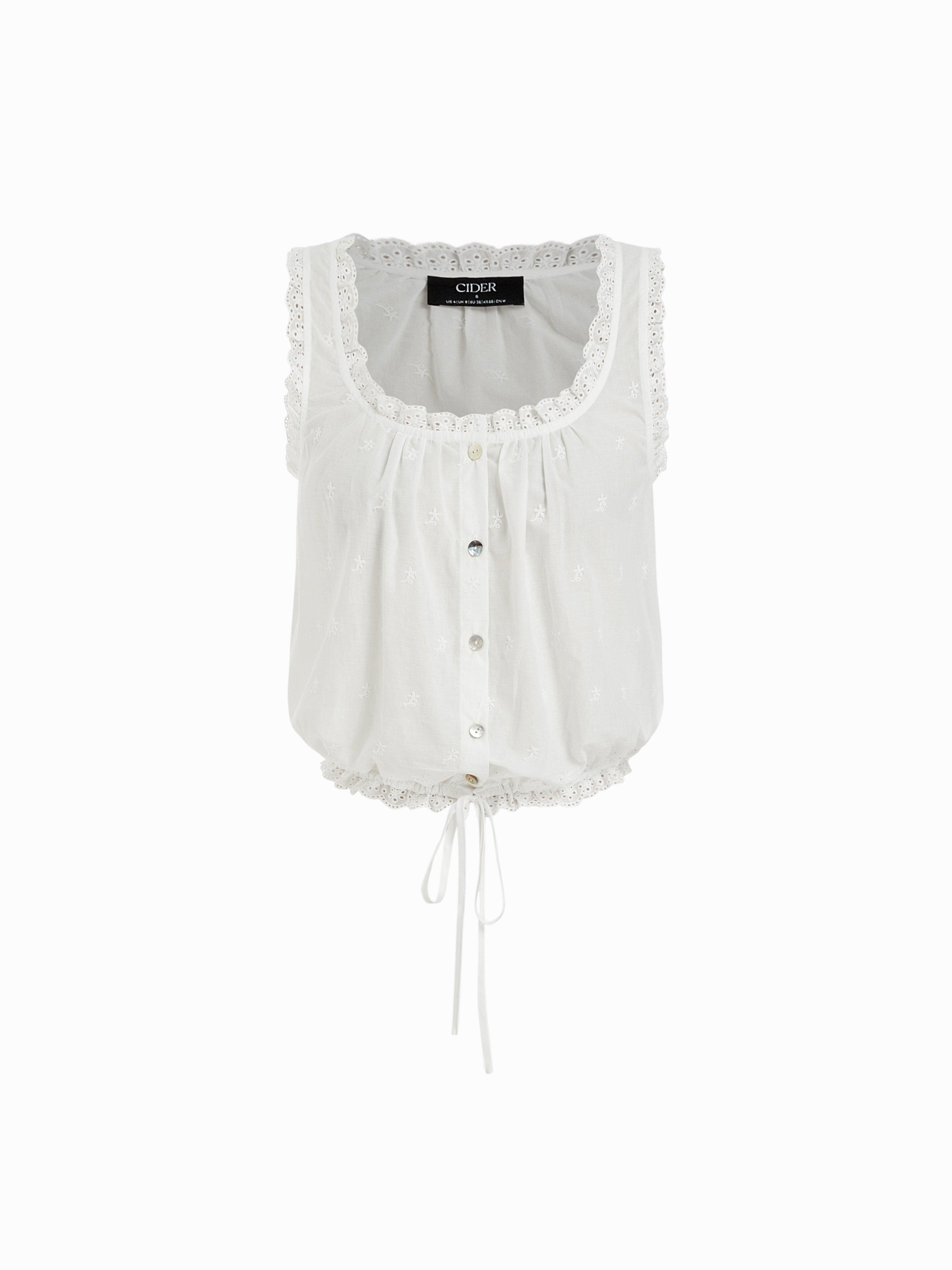 Cotton Textured Square Neck Drawstring Crop Tank Top by CIDER