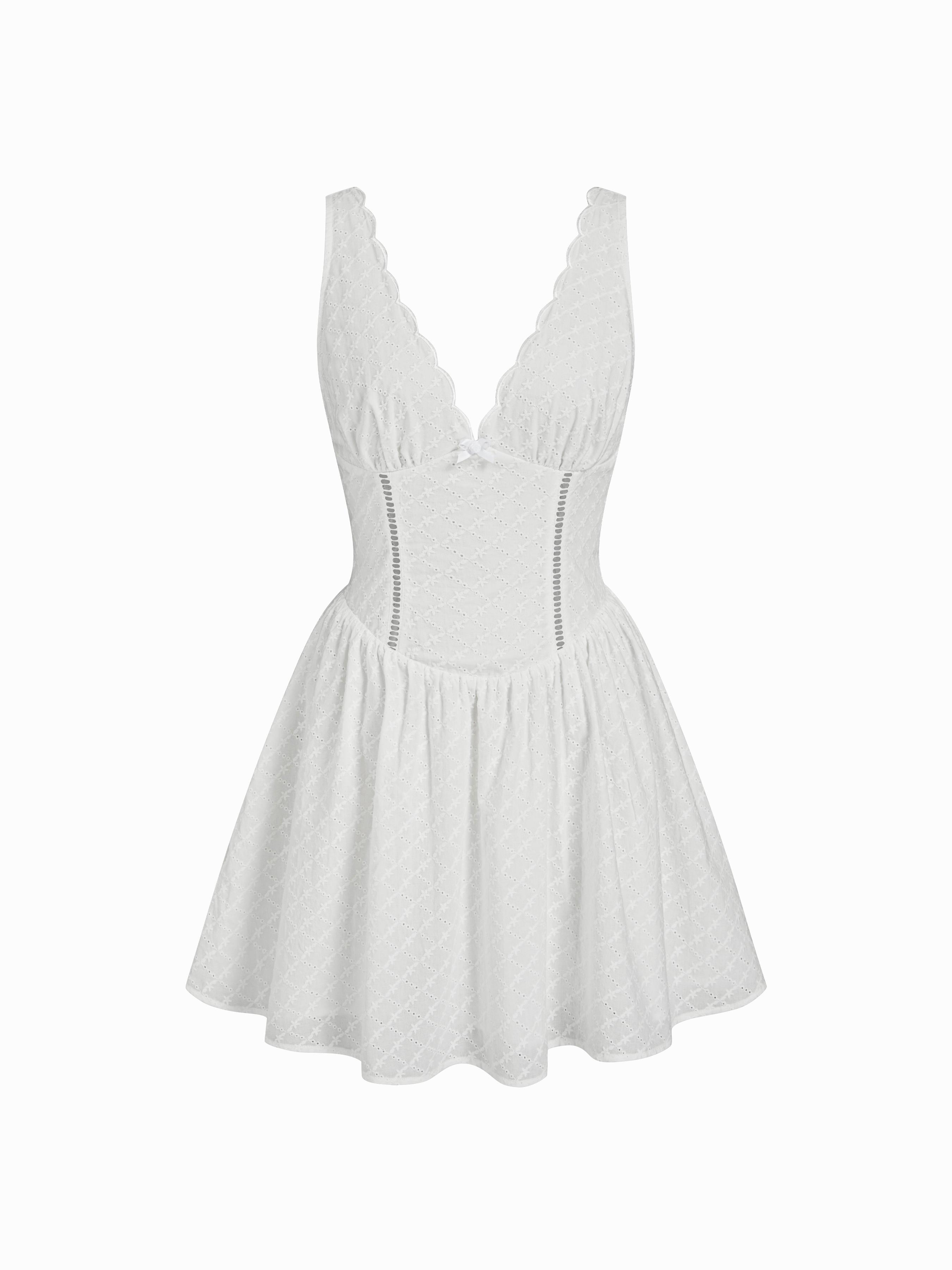Cotton V-Neck Bowknot Hollow Out Tank Mini Dress by CIDER