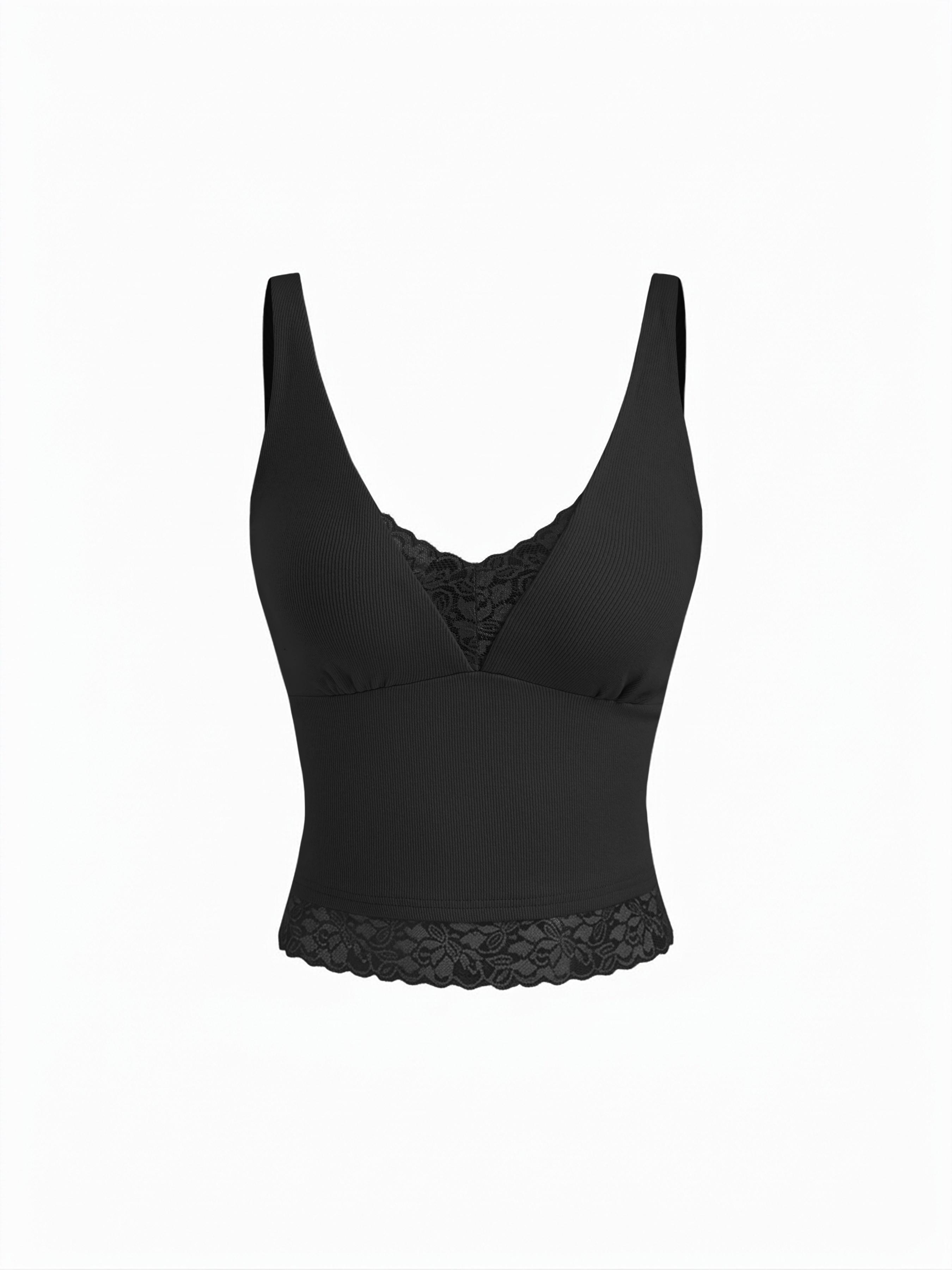 Cotton V-Neck Lace Panel Tank Top by CIDER