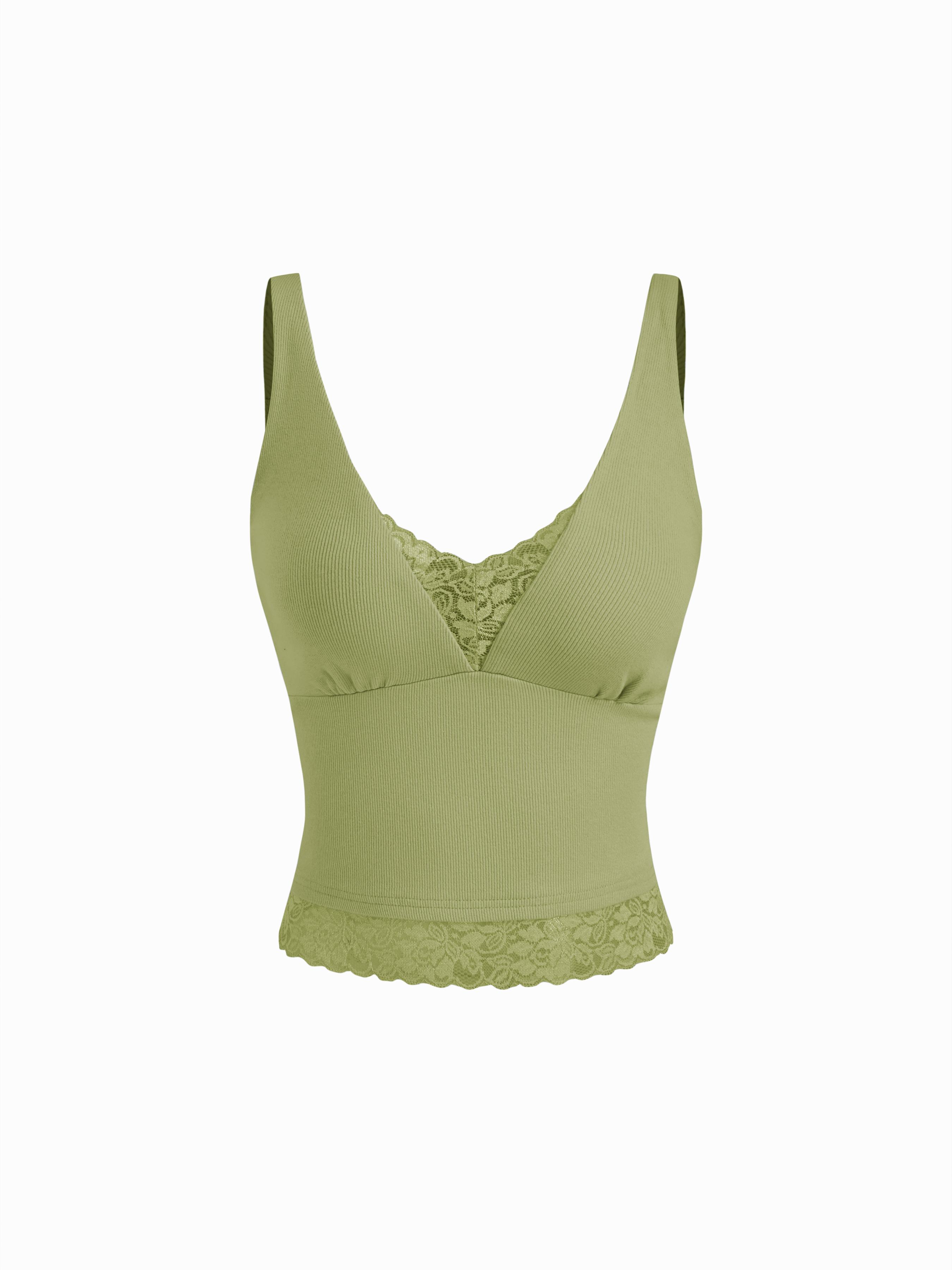 Cotton V-Neck Lace Panel Tank Top by CIDER