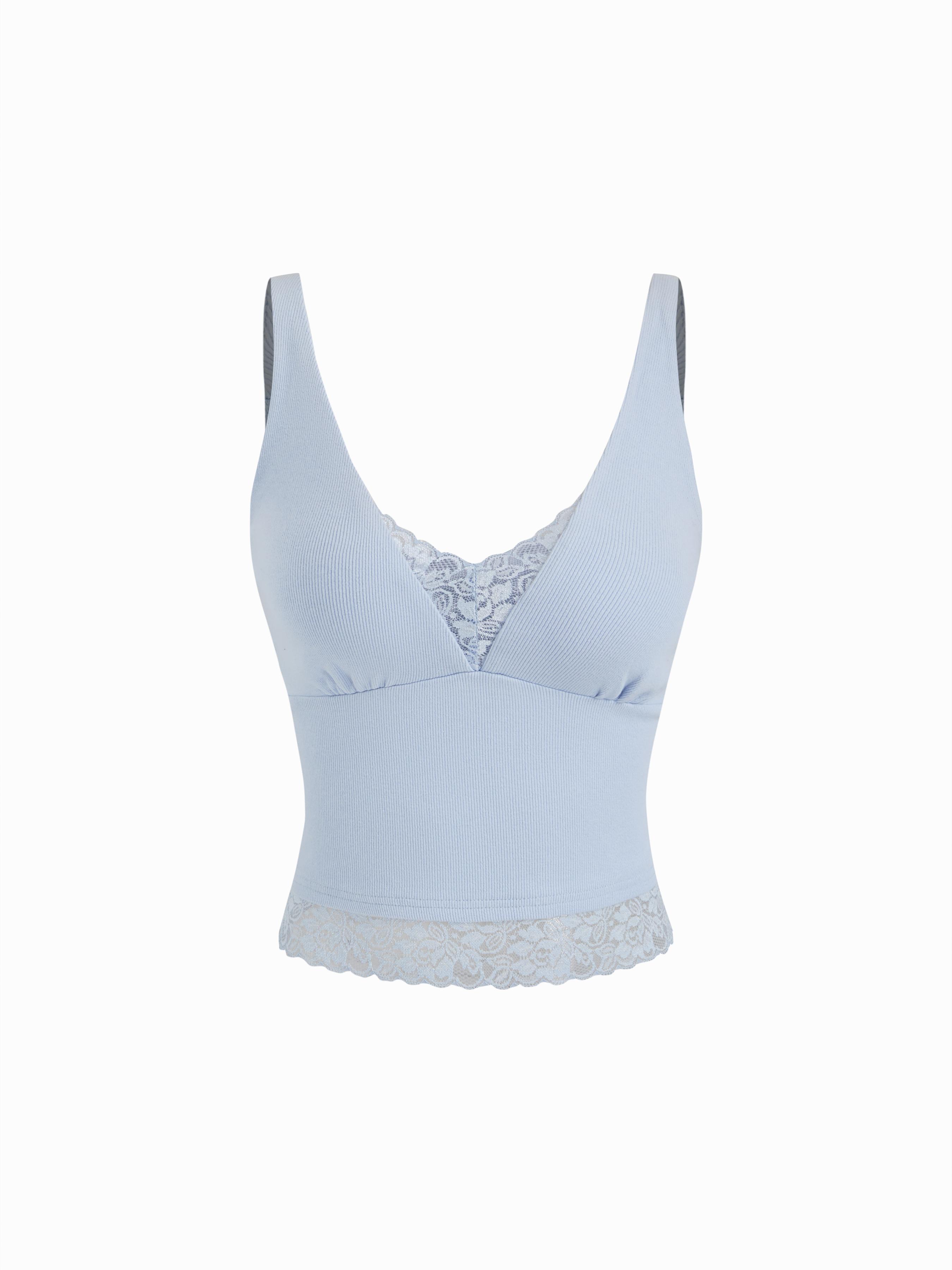 Cotton V-Neck Lace Panel Tank Top by CIDER