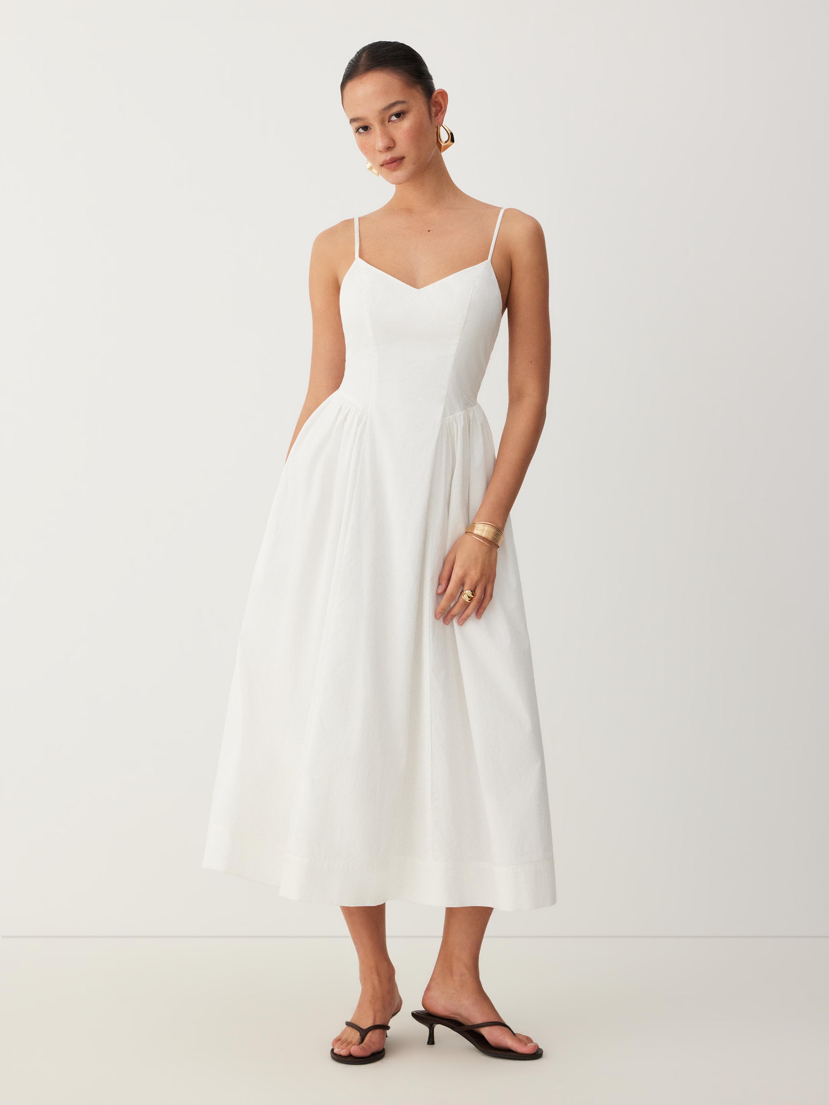 Cotton V-neck A-line Midi Dress by CIDER