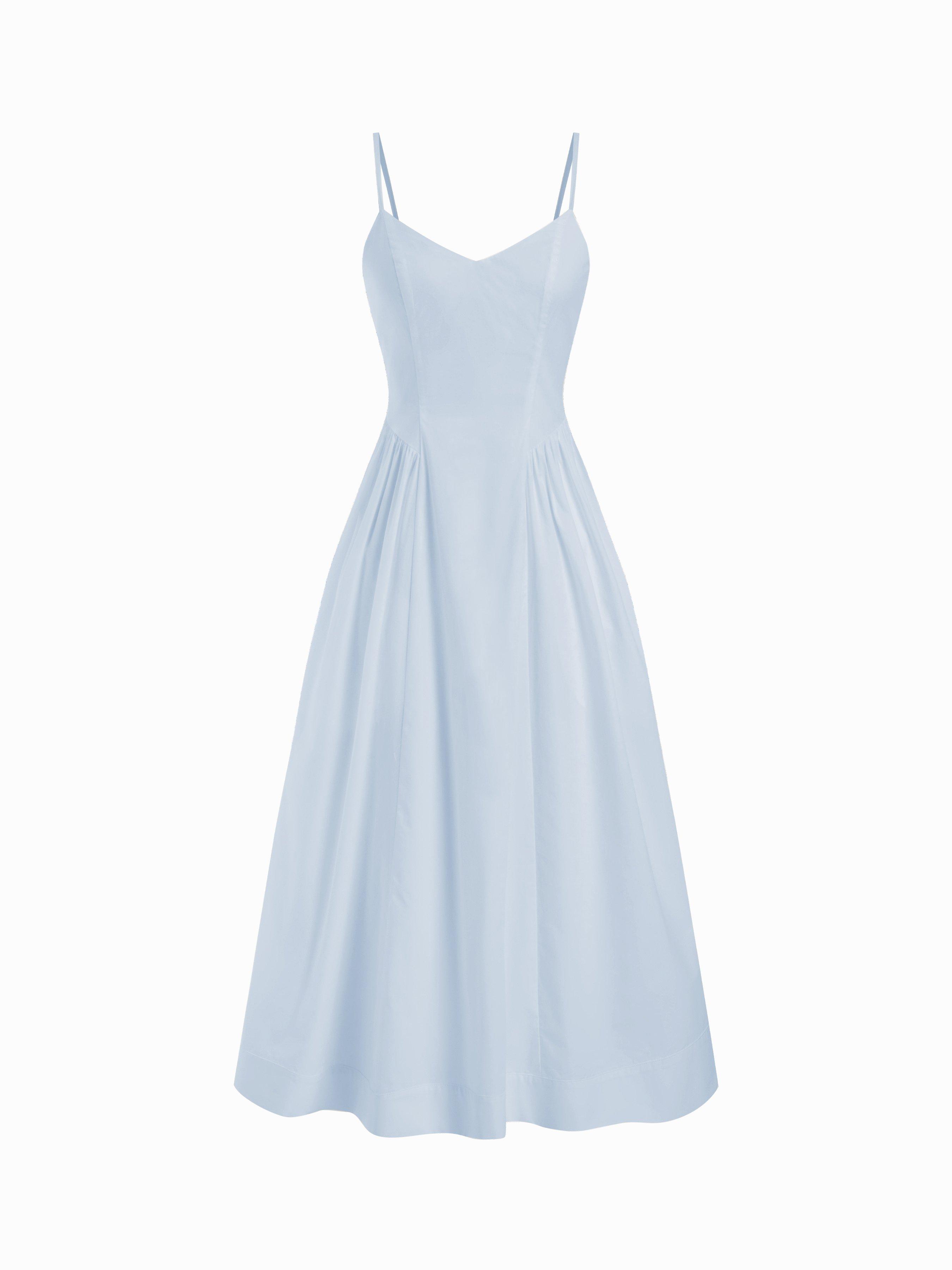 Cotton V-neck A-line Midi Dress by CIDER
