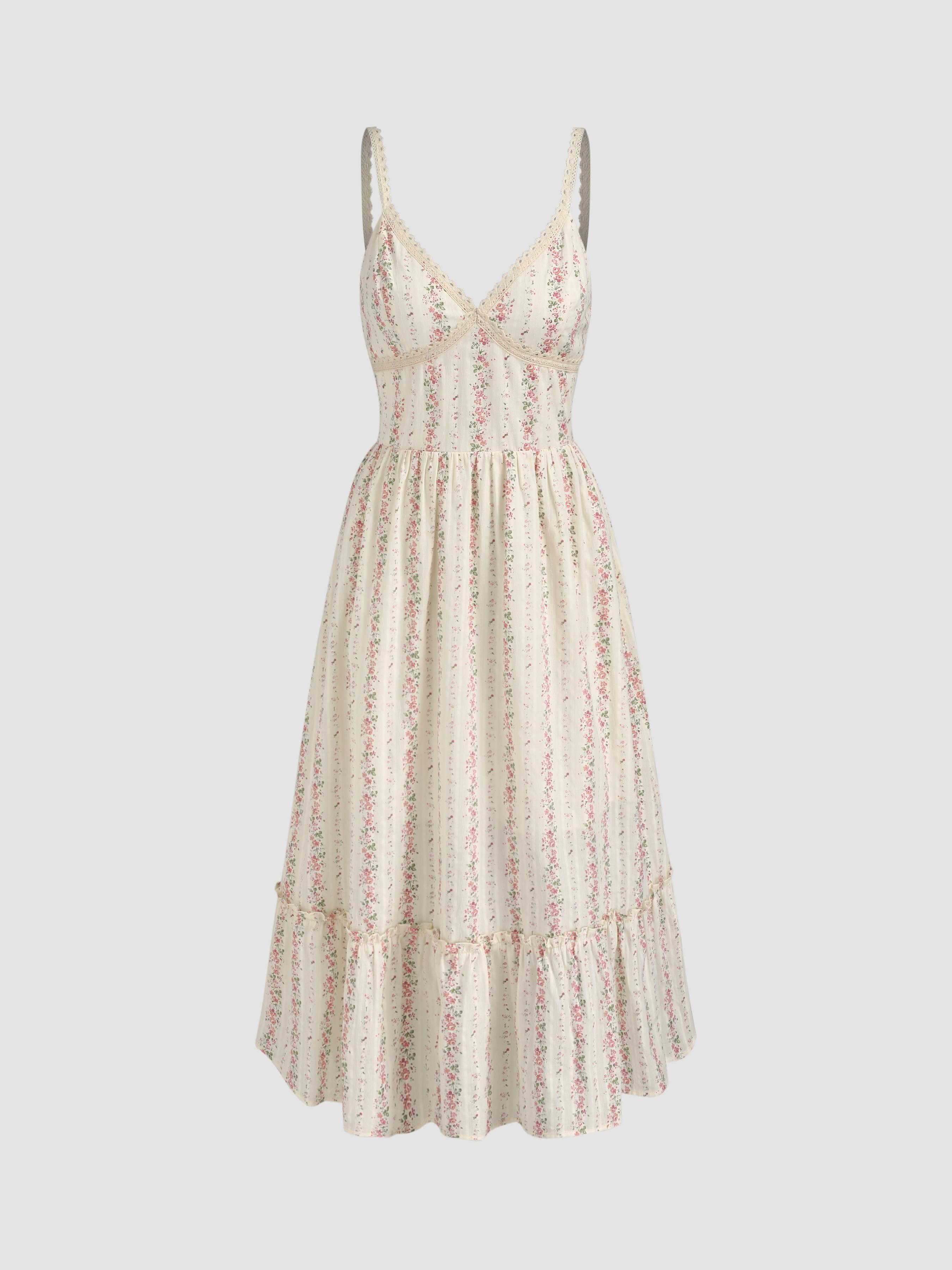 Cotton V-neck Floral Shirred Maxi Dress by CIDER