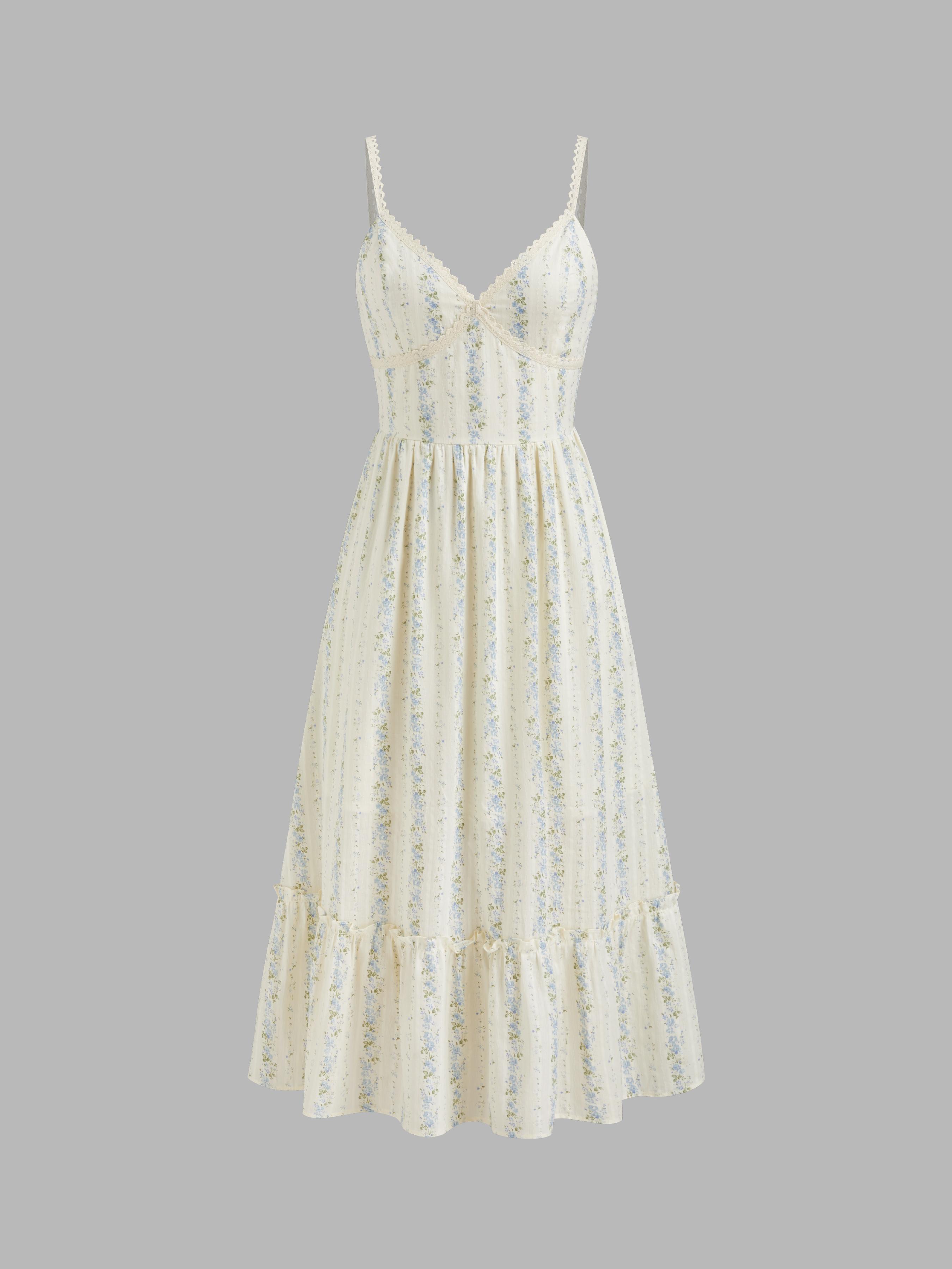 Cotton V-neck Floral Shirred Maxi Dress by CIDER
