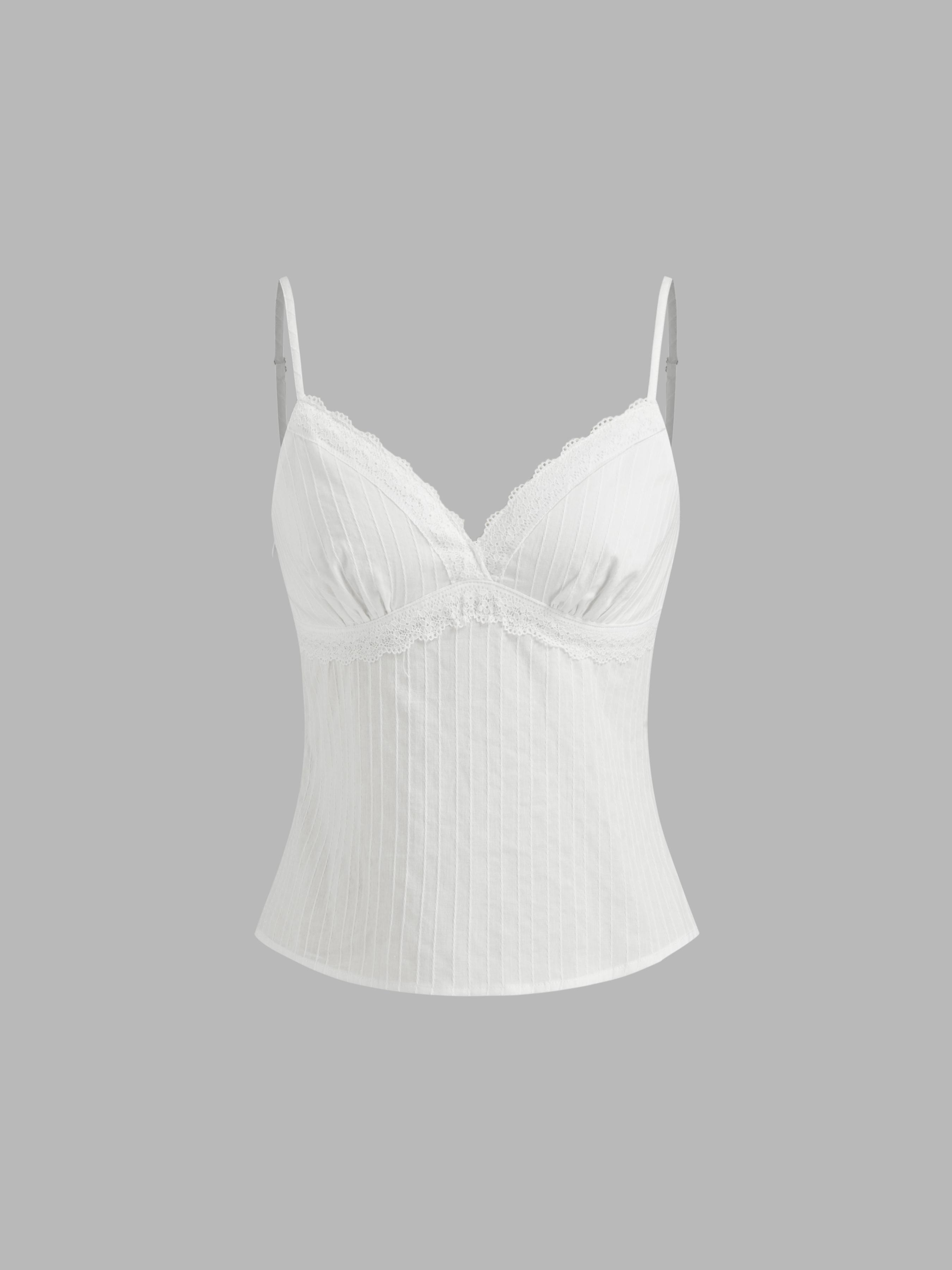Cotton V-neck Lace Trim Cami Top by CIDER