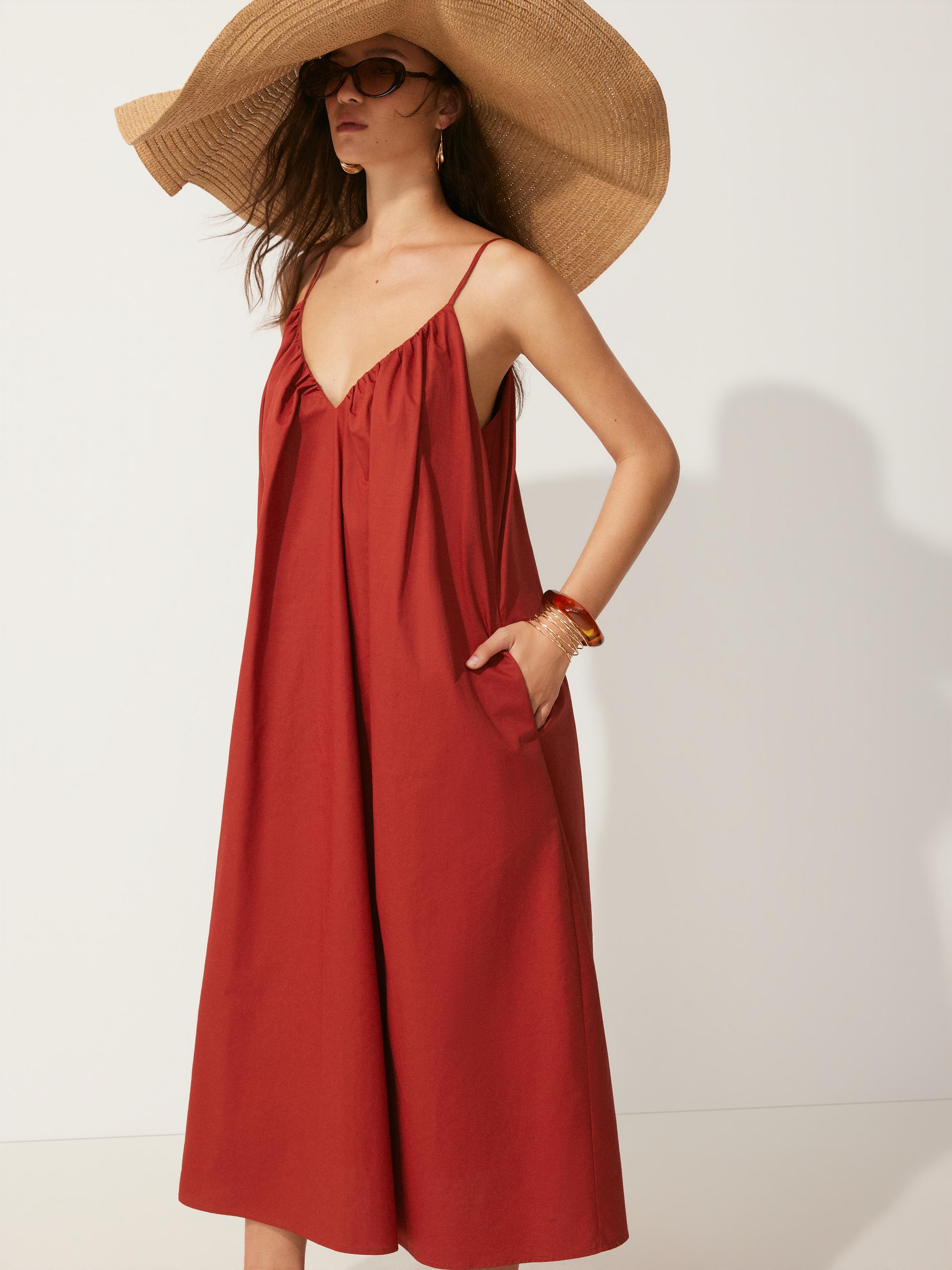 Cotton V-neck Tie Front Flared Maxi Dress by CIDER