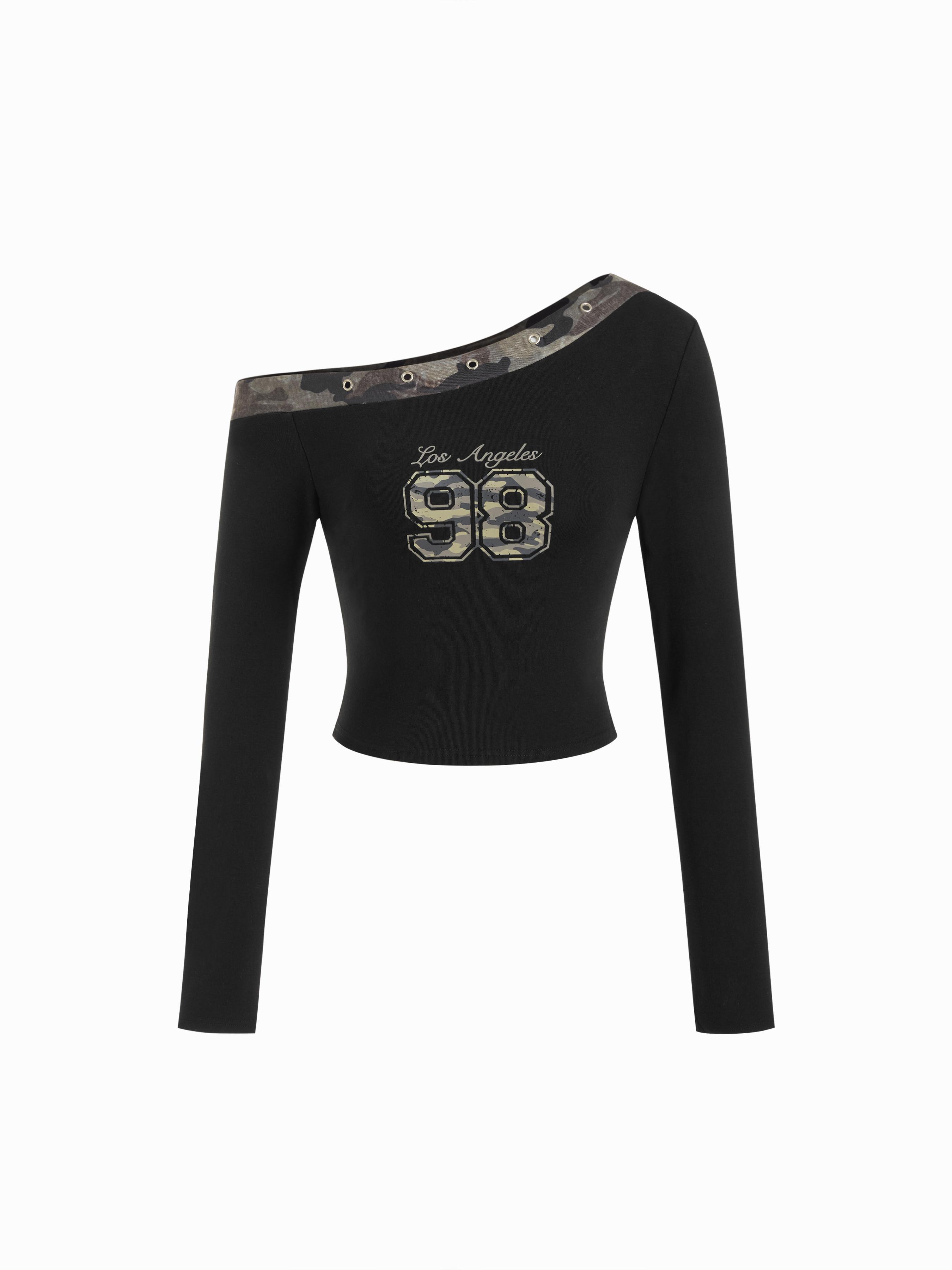 Cotton-blend 98 Asymmetrical Neck Metal Detail Crop Top by CIDER