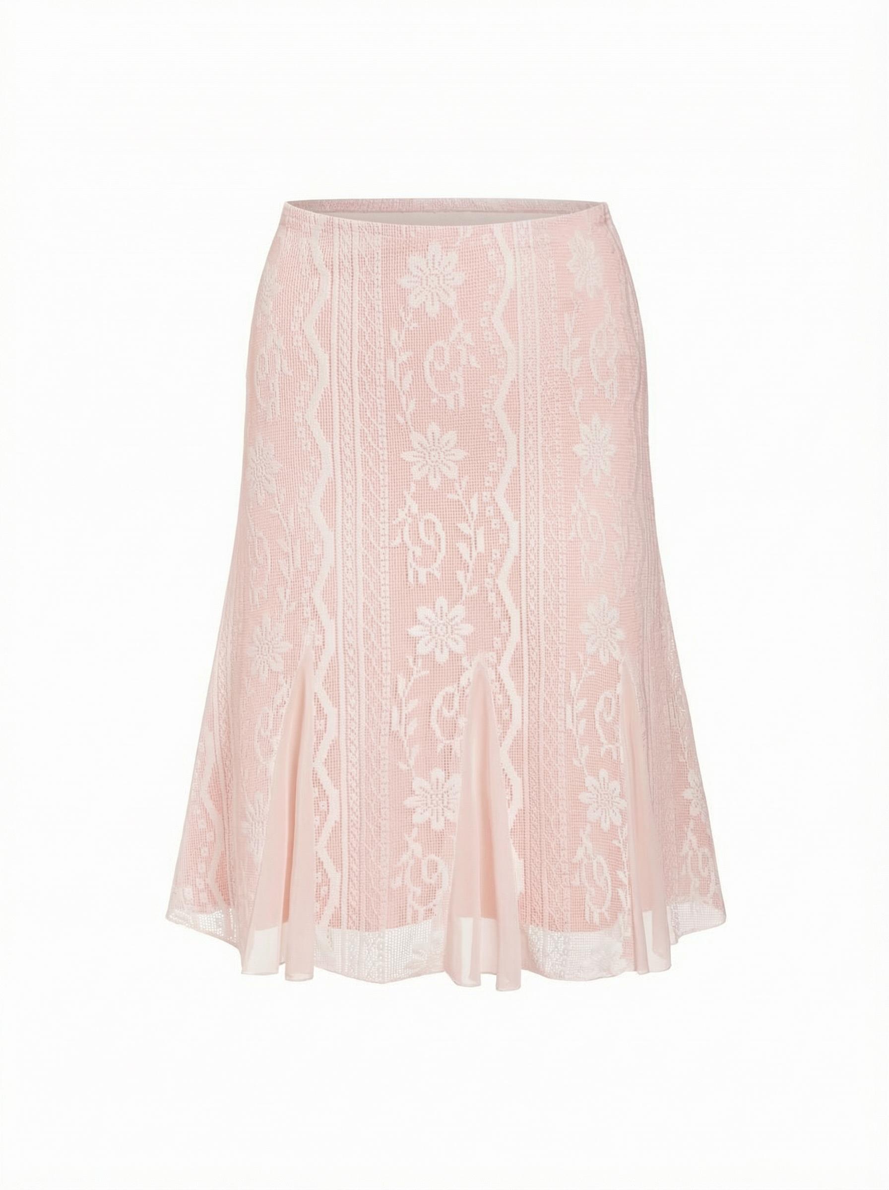 Cotton-blend A Line Mid Rise Lace Flower Midi Skirt by CIDER