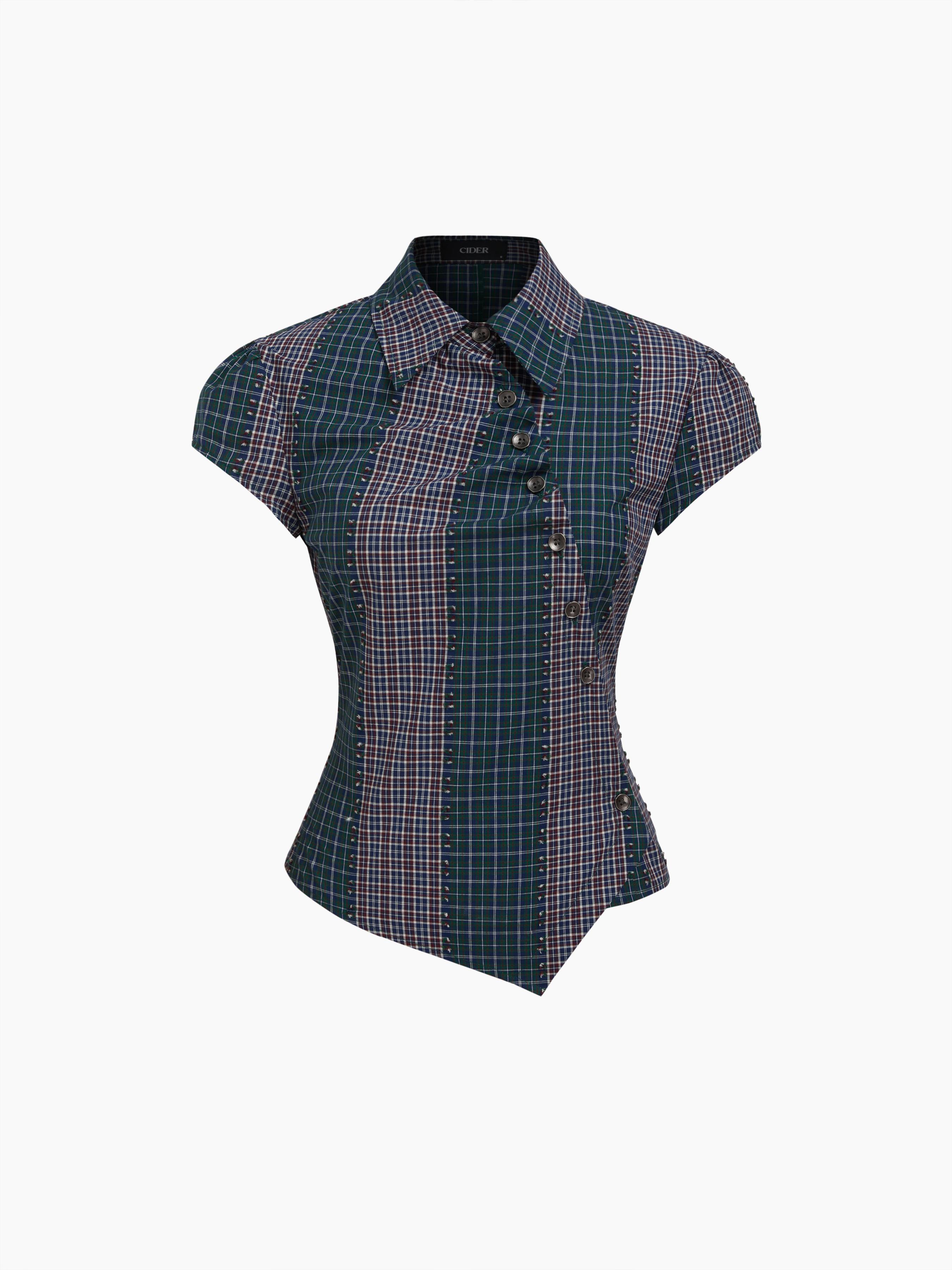 Cotton-blend Asymmetrical Button Two Tone Patched Shirt by CIDER