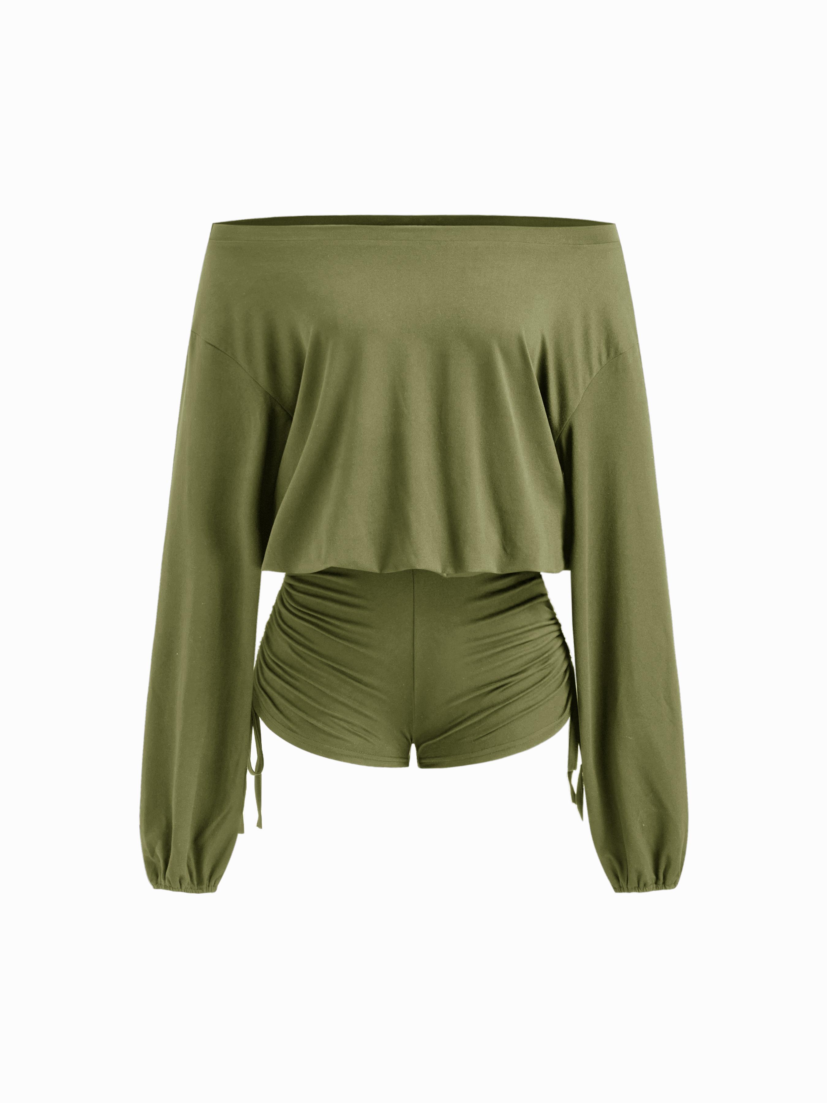 Cotton-blend Asymmetrical Neck Drawstring Romper by CIDER