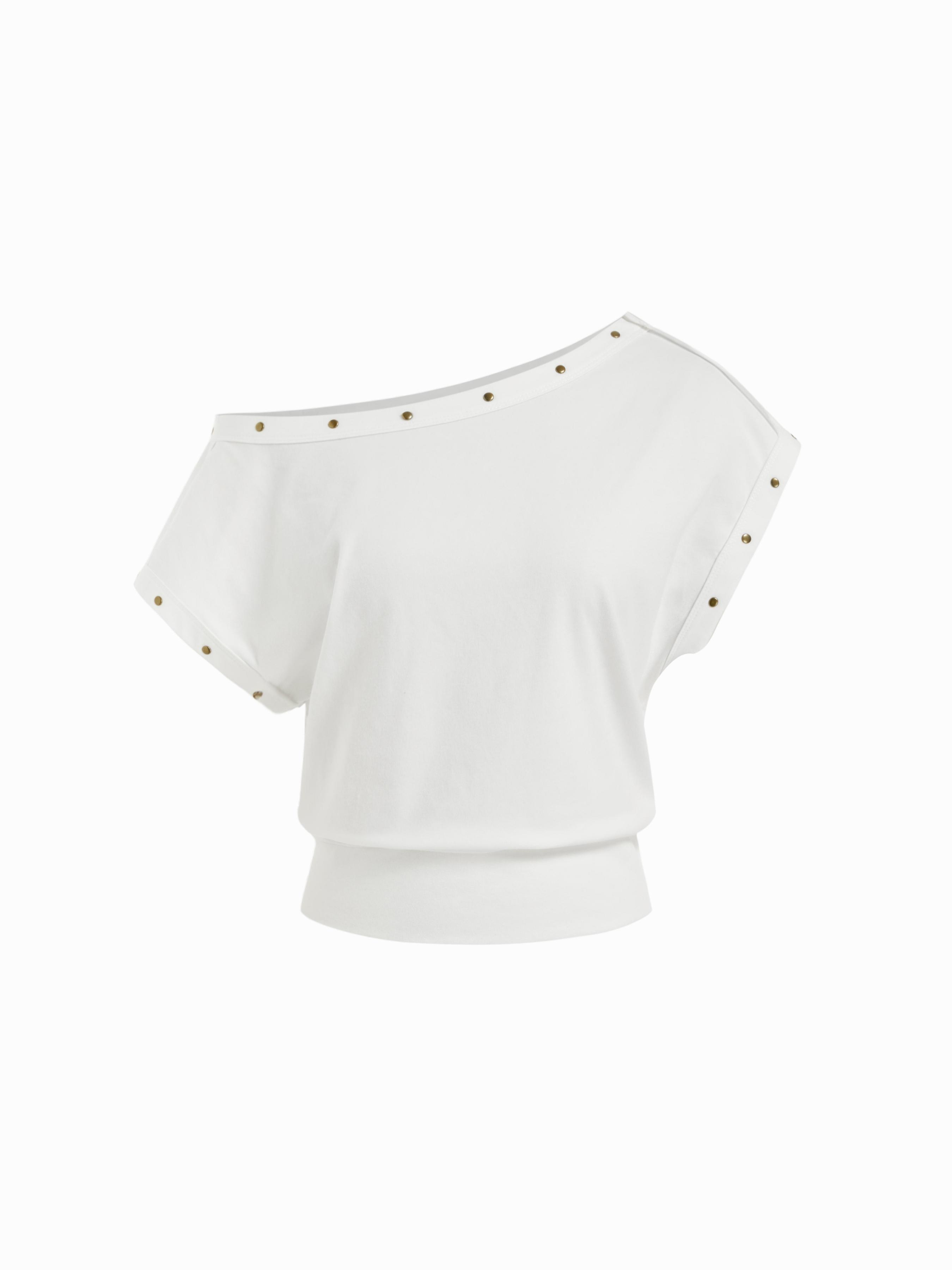 Cotton-blend Asymmetrical Neck Oversize Crop Tee by CIDER