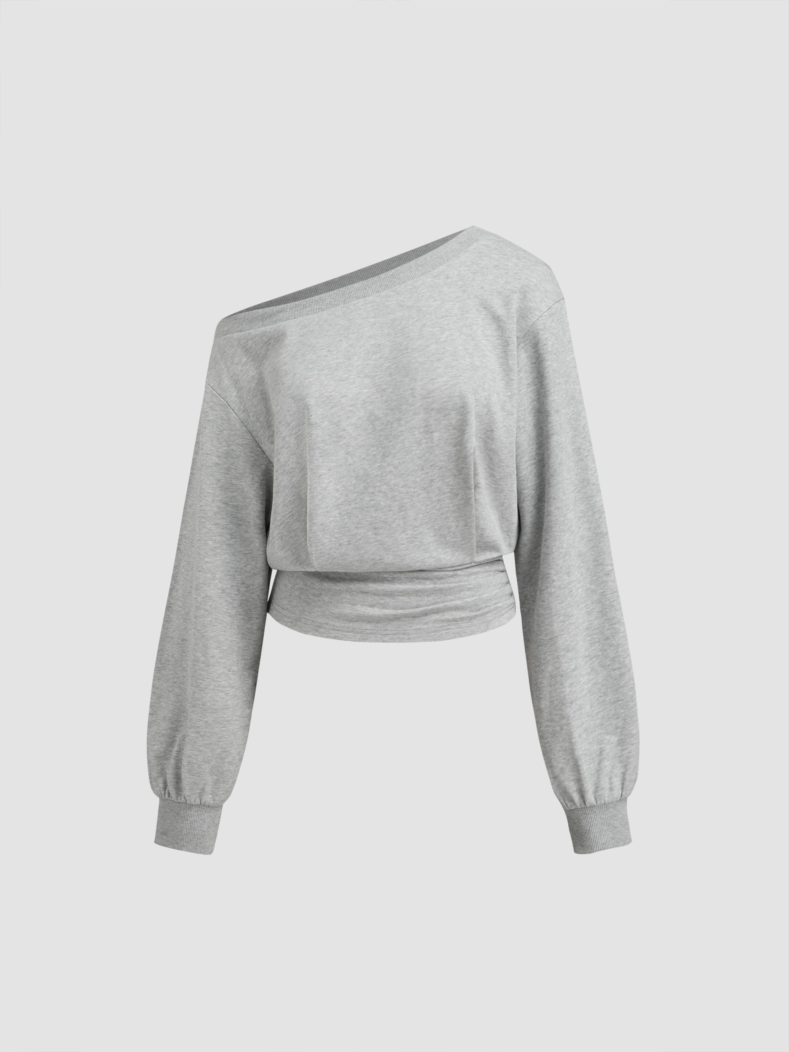 Cotton-blend Asymmetrical Neck Ruched Cinched Waist Sweatshirt by CIDER