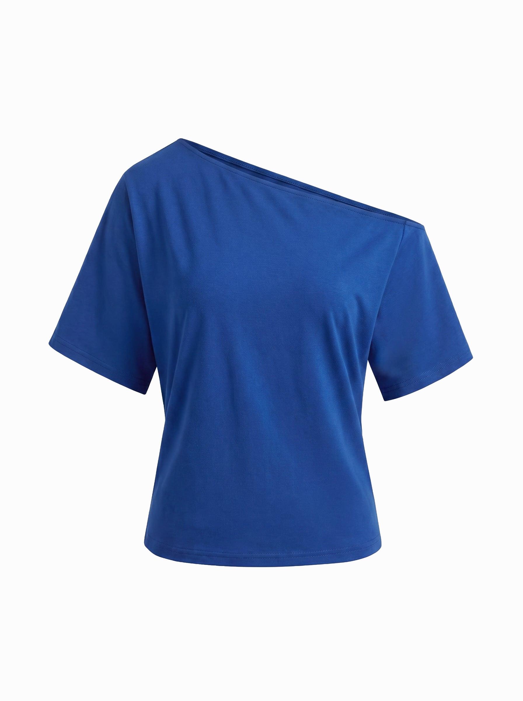 Cotton-blend Asymmetrical Neck Ruched Tee by CIDER