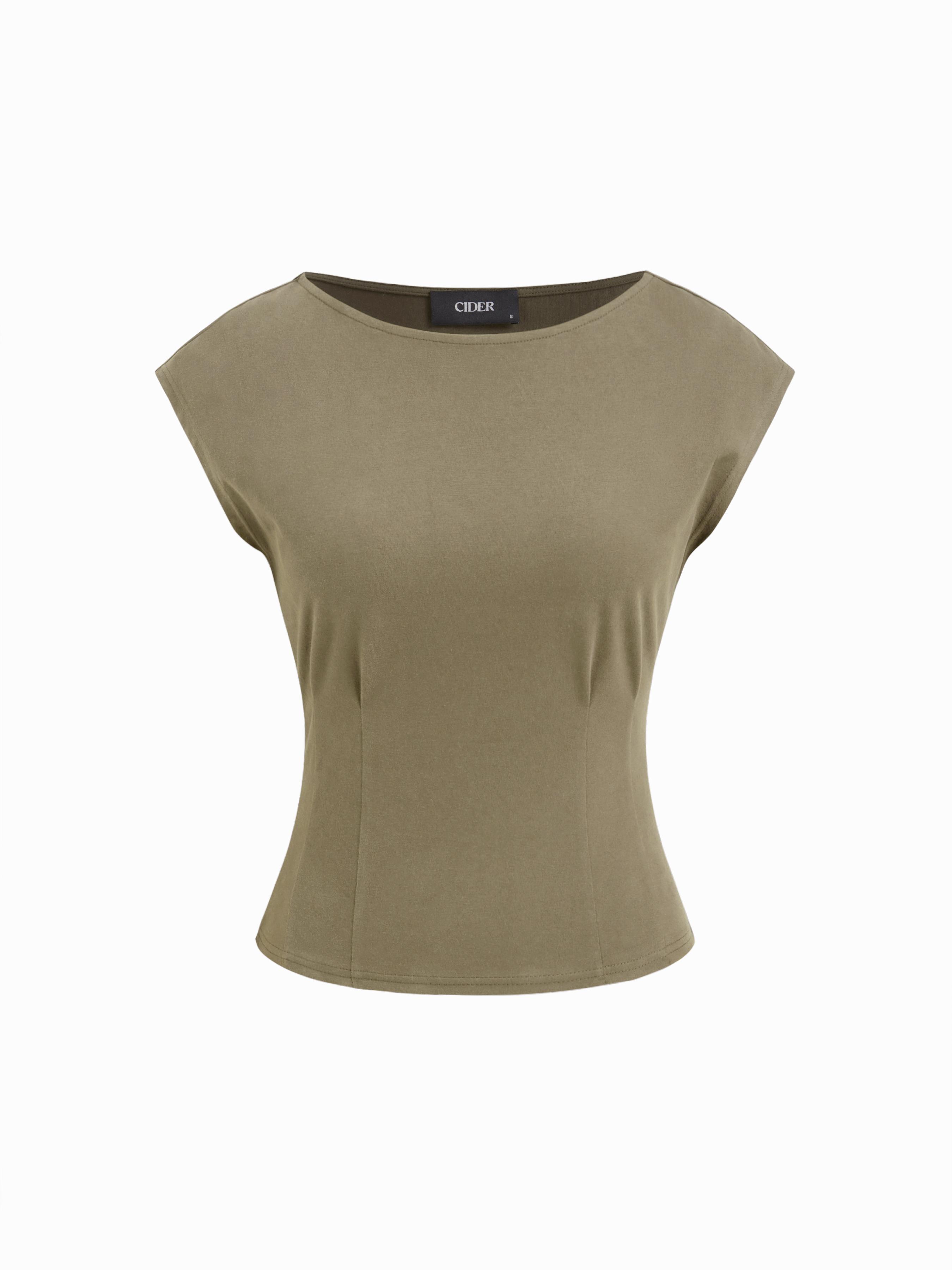 Cotton-blend Boat Neck Cinched Waist Tee by CIDER