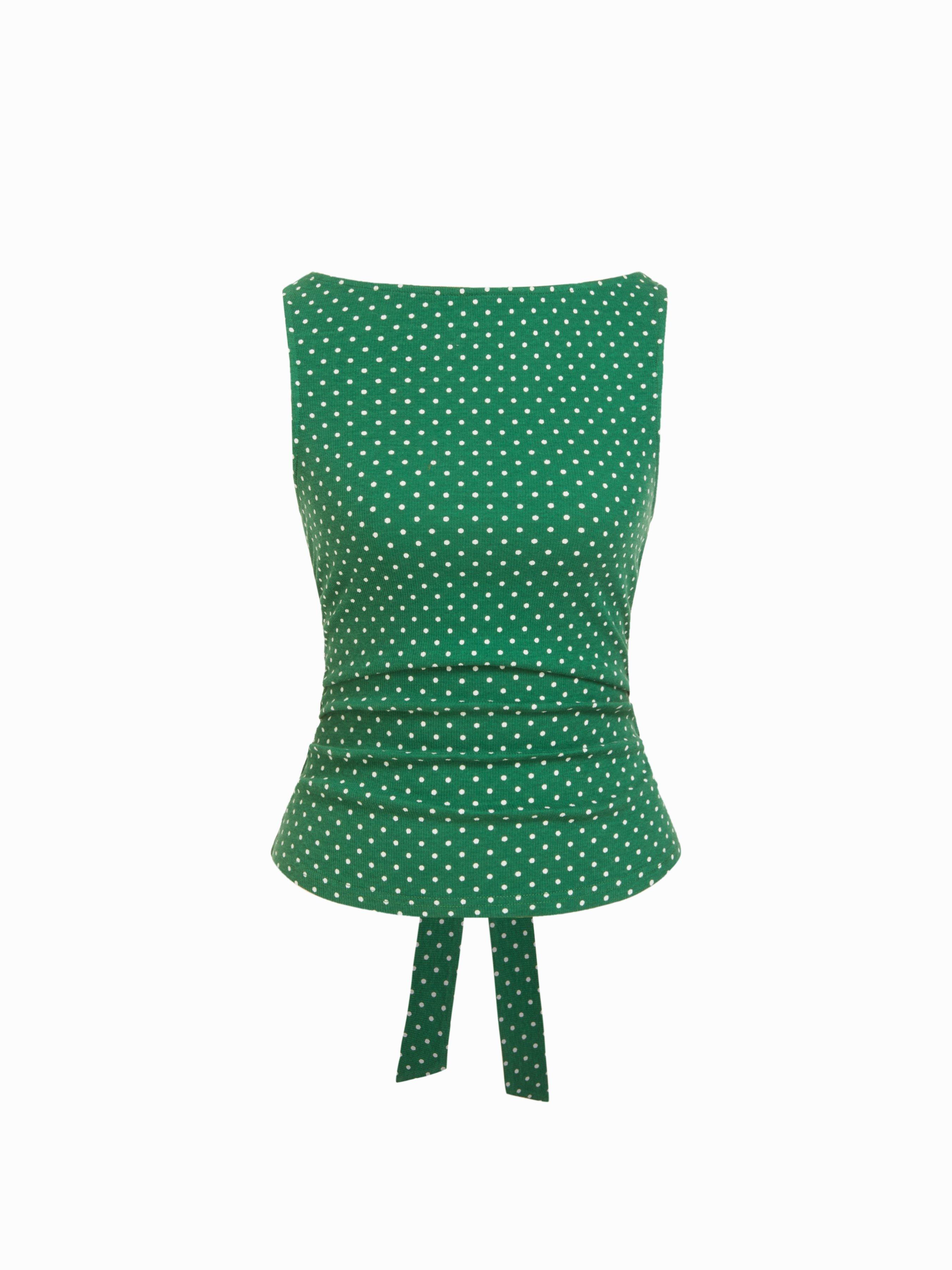 Cotton-blend Boat Neck Knotted Polka Dot Ruched Tank Top by CIDER
