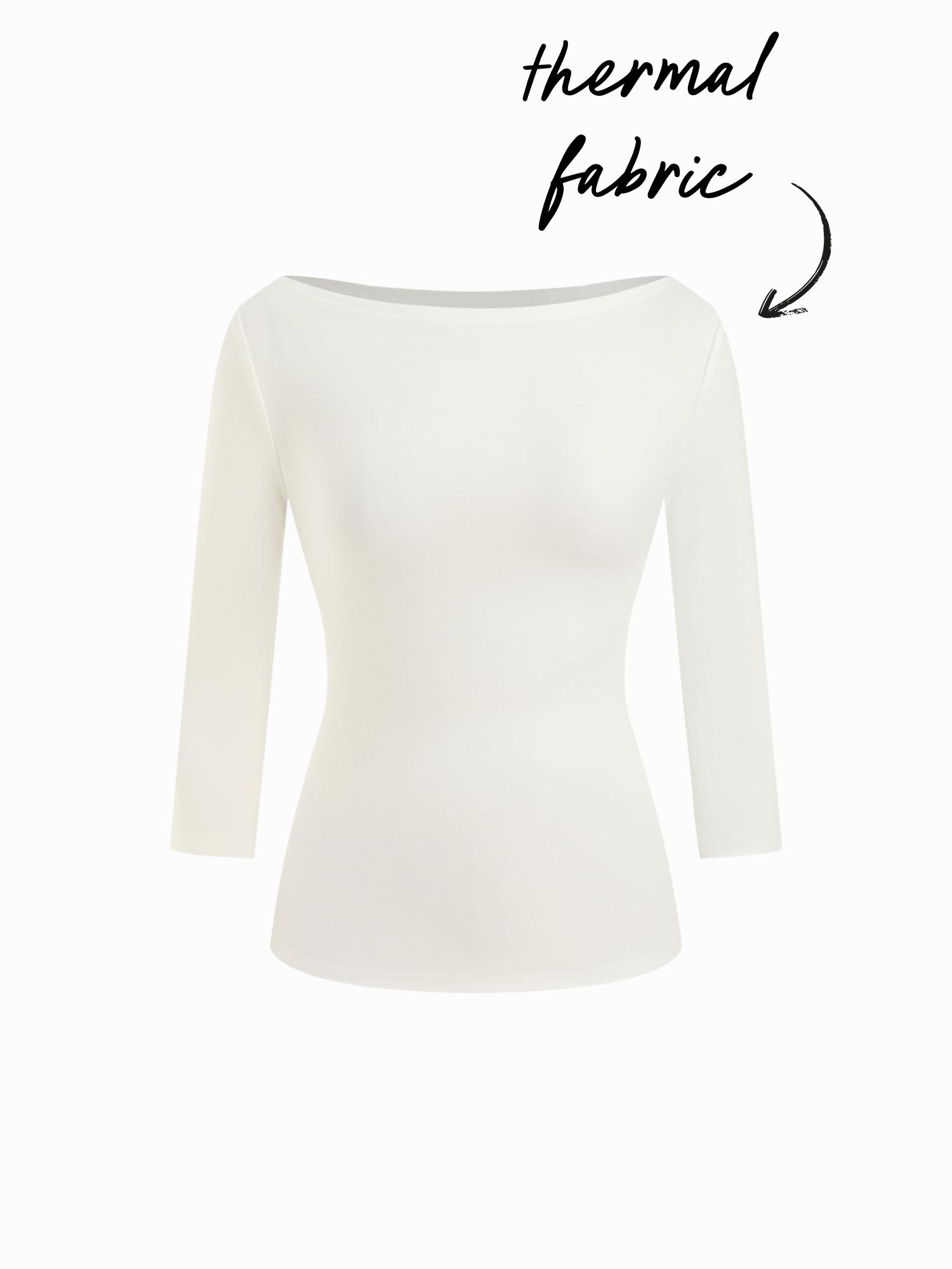 Cotton-blend Boat Neck Mid-length Sleeve Top by CIDER