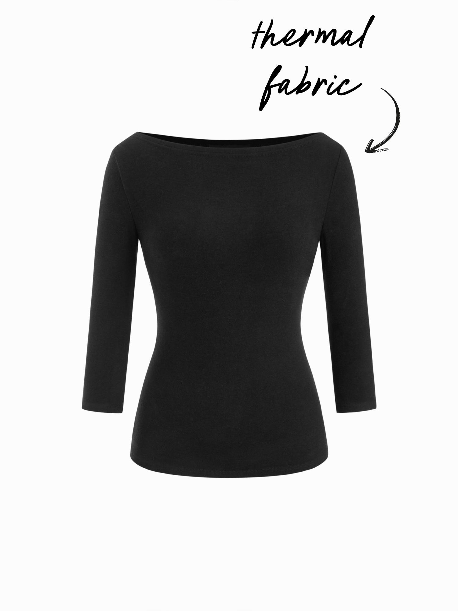 Cotton-blend Boat Neck Mid-length Sleeve Top by CIDER