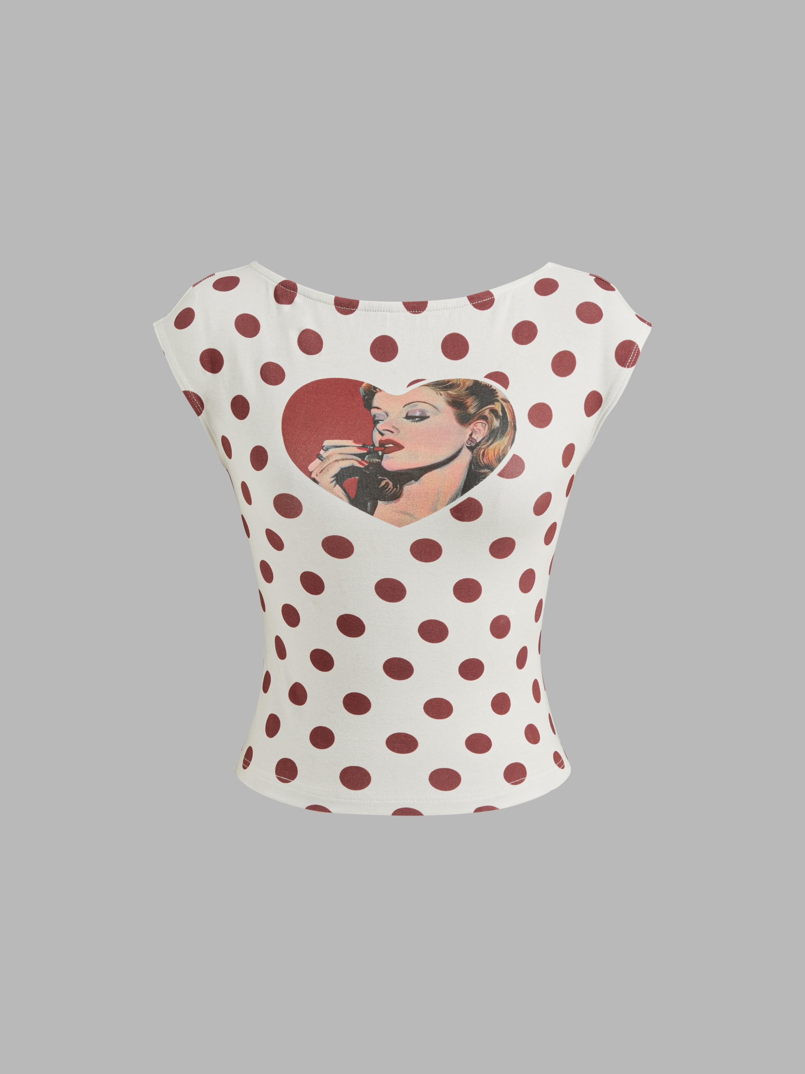 Cotton-blend Boat Neck Polka Dot Heart Figure Graphic Backless Tee by CIDER