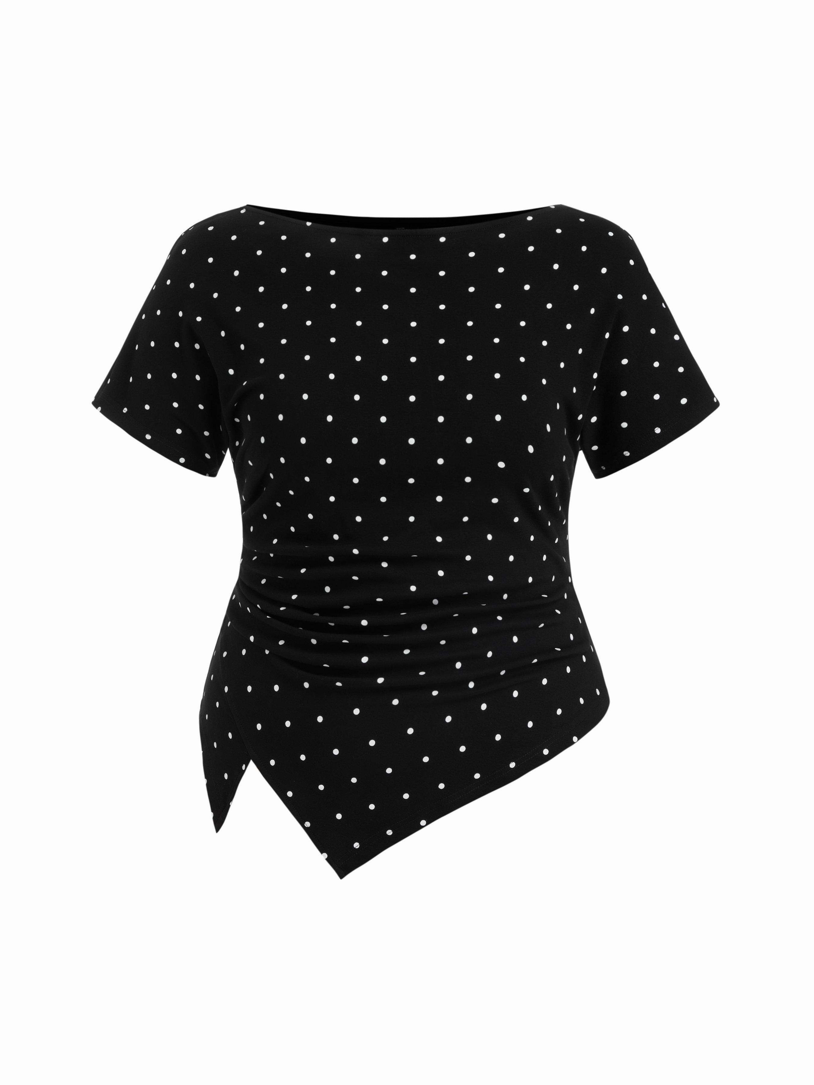 Cotton-blend Boat Neck Ruched Asymmetrical Hem Tee Curve & Plus by CIDER