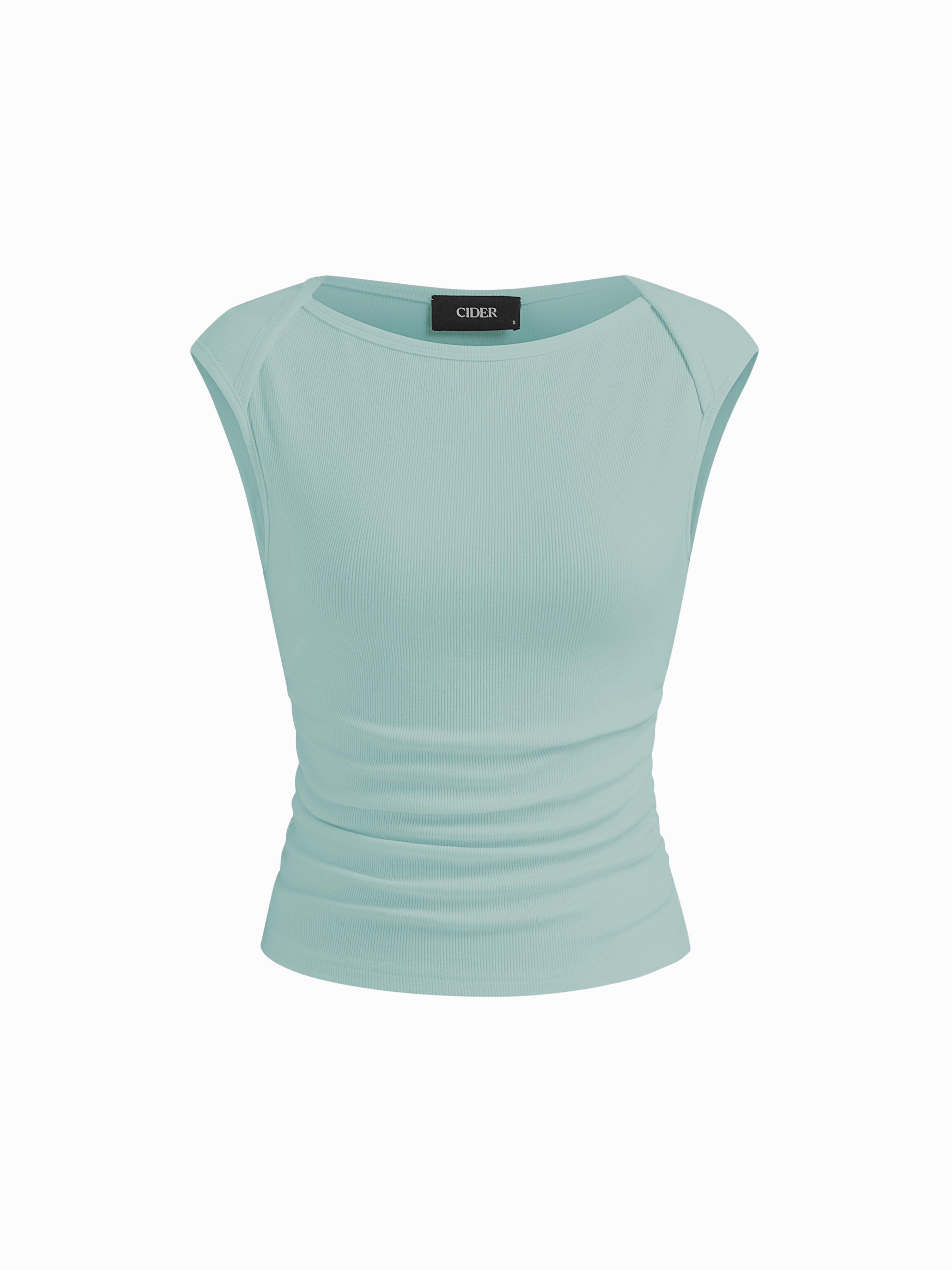 Cotton-blend Boat Neck Ruched Tank Top by CIDER