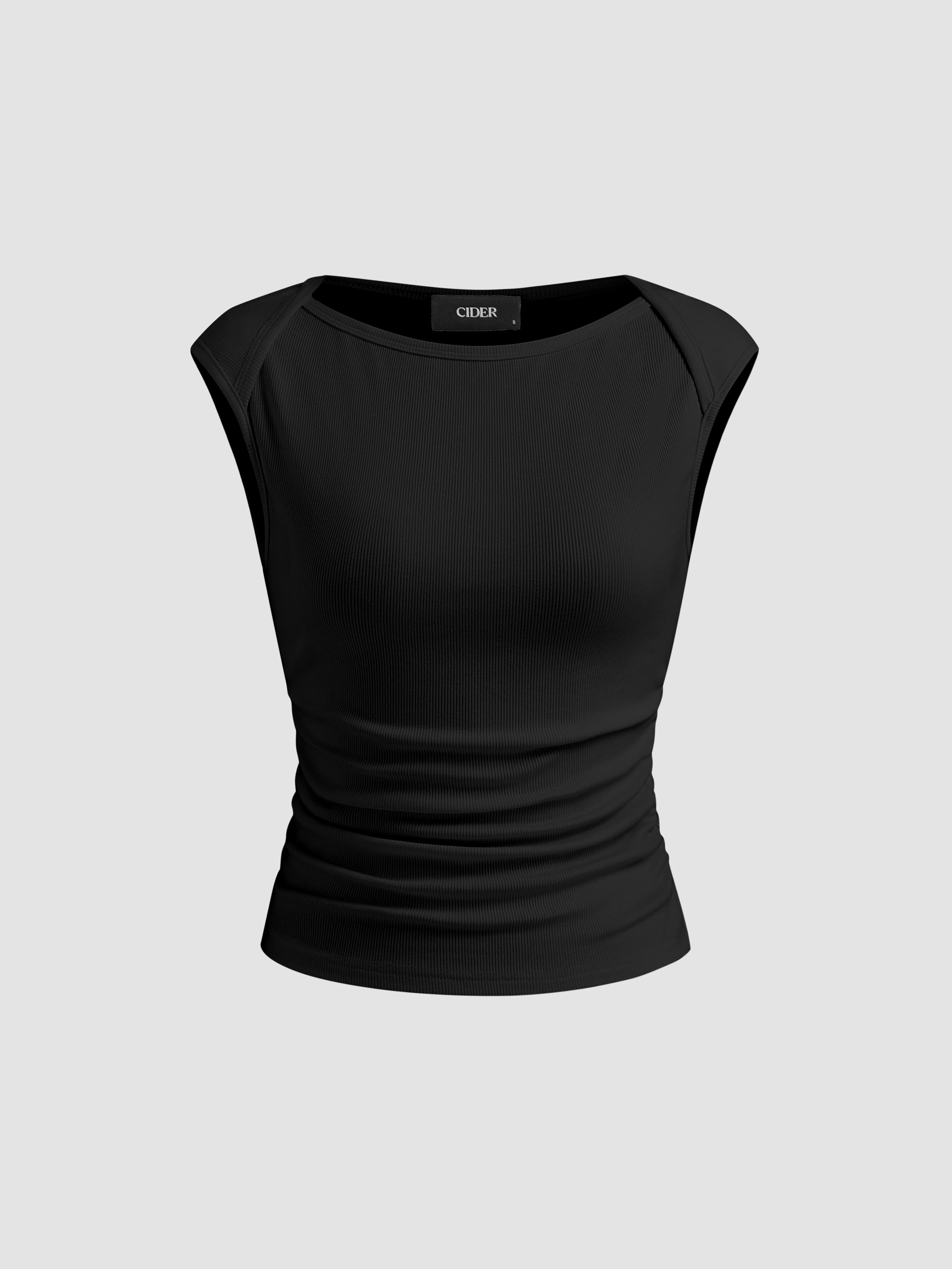 Cotton-blend Boat Neck Ruched Tank Top by CIDER