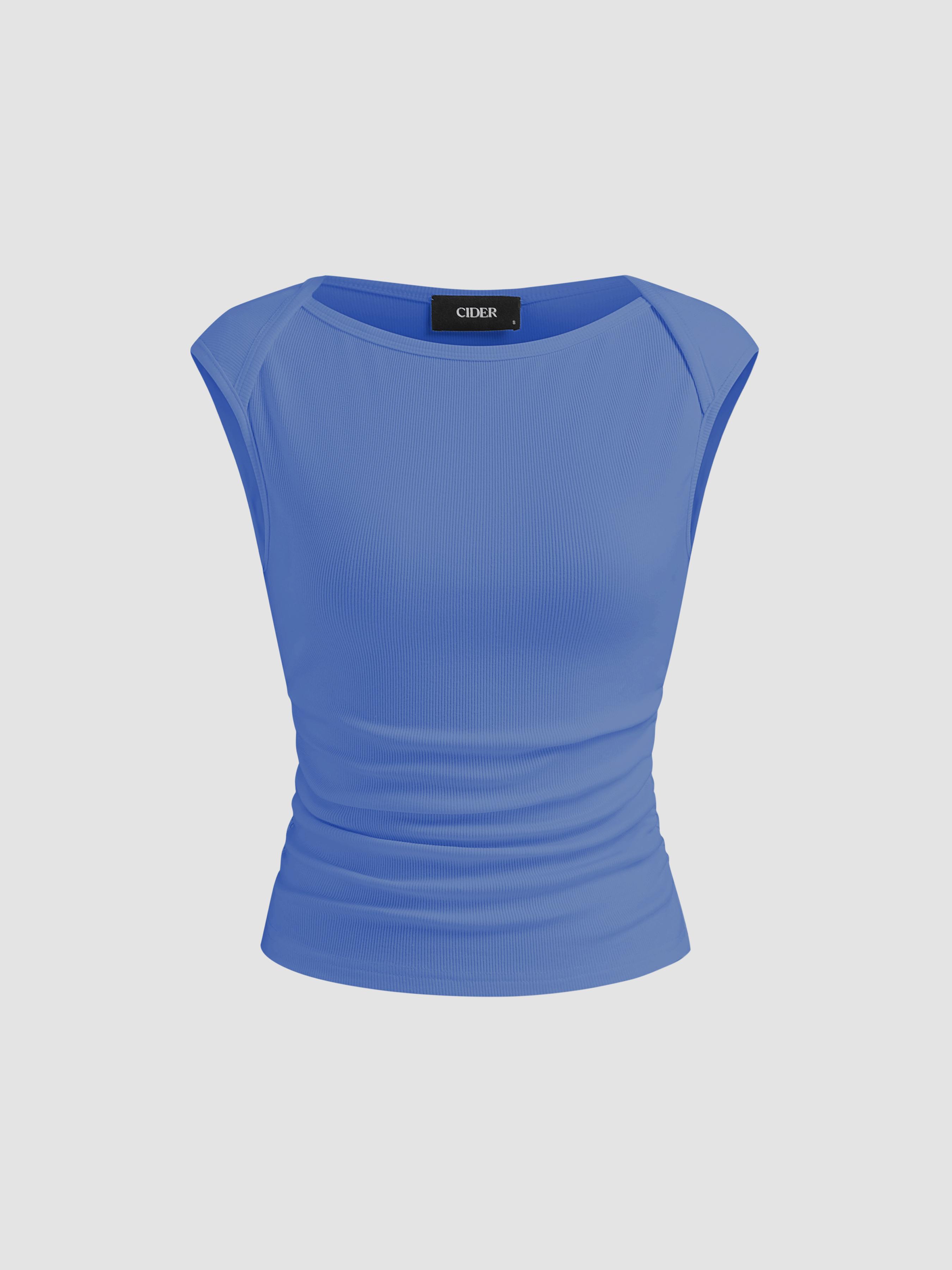 Cotton-blend Boat Neck Ruched Tank Top by CIDER