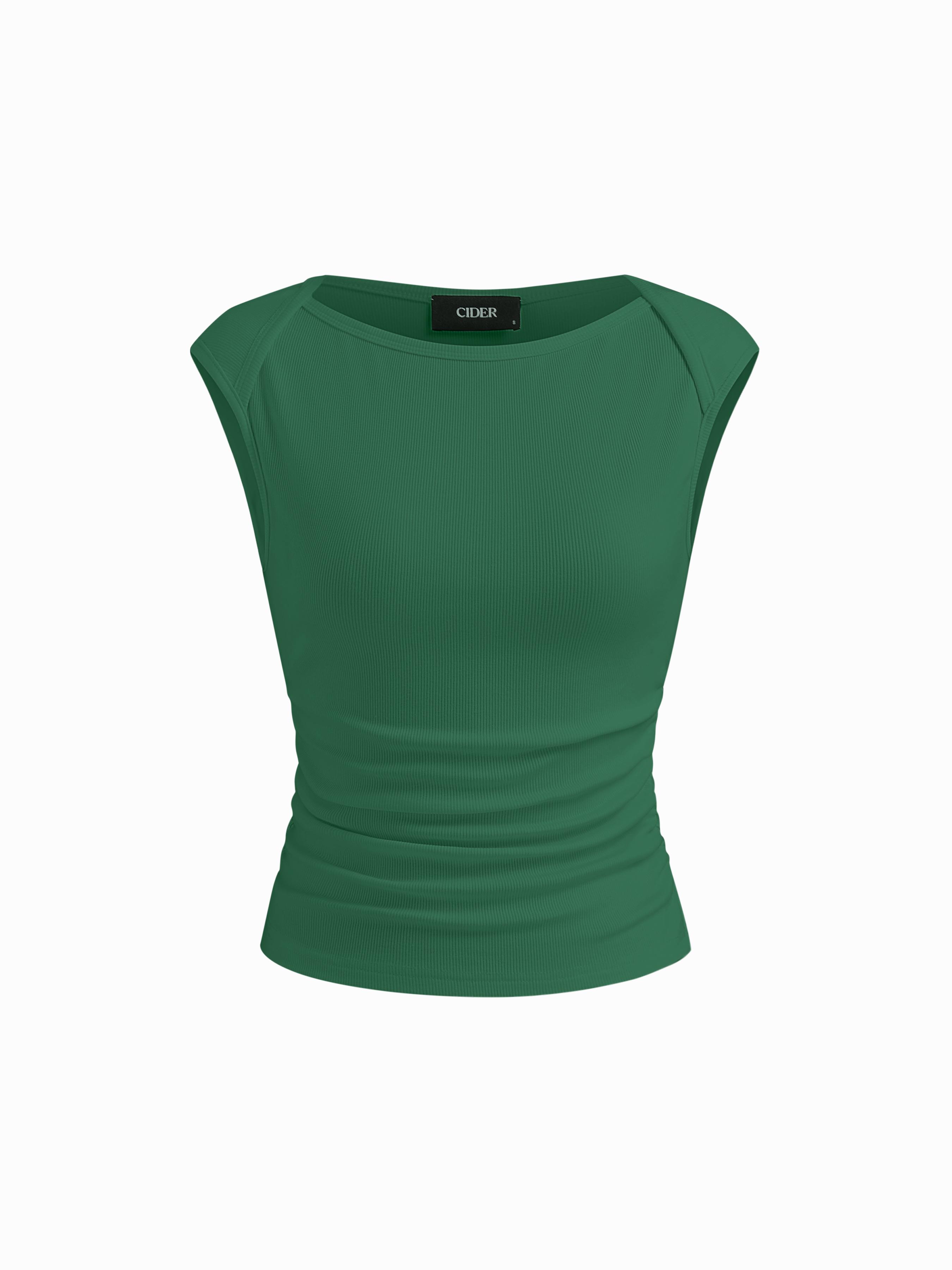 Cotton-blend Boat Neck Ruched Tank Top by CIDER
