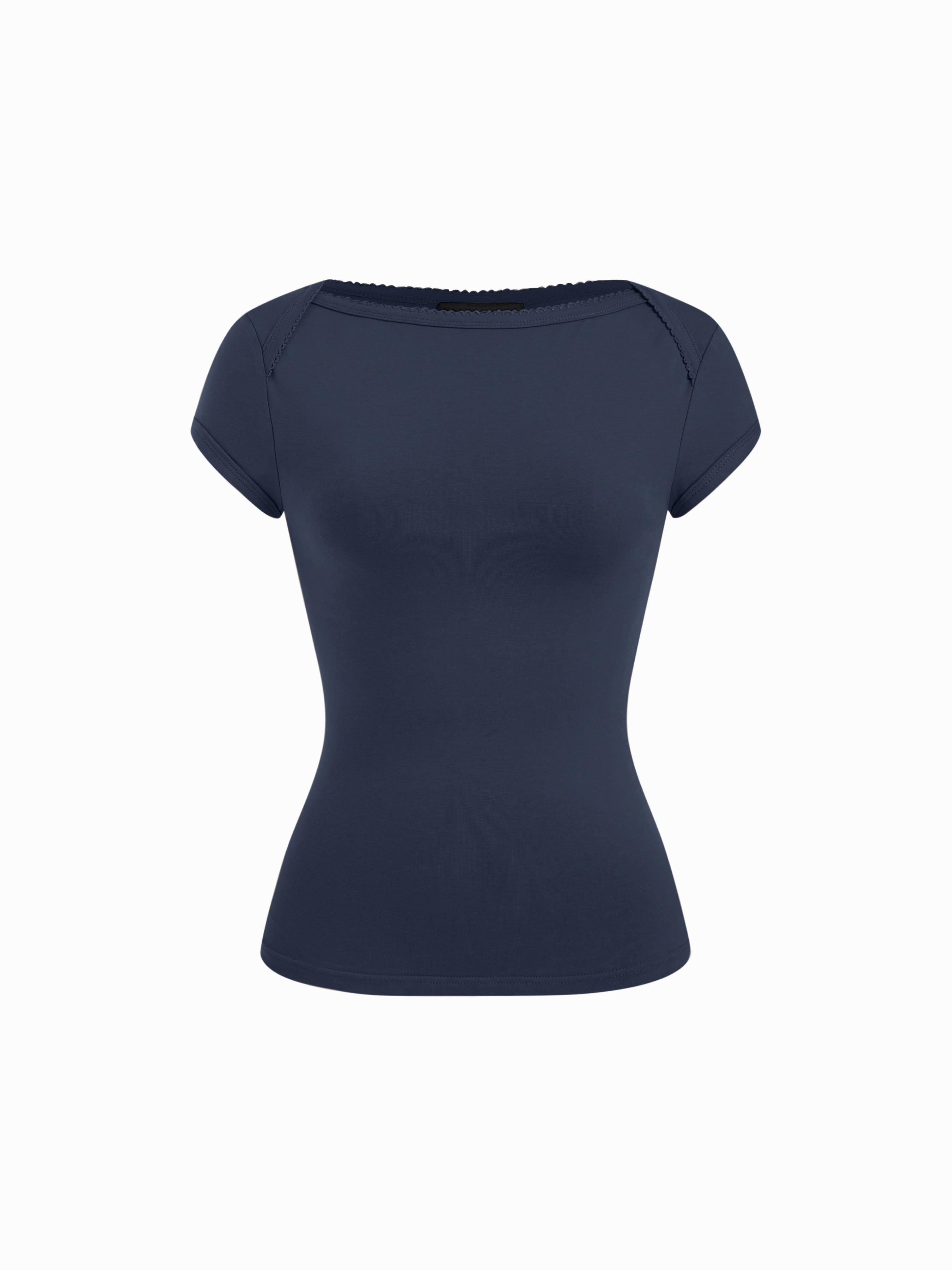 Cotton-blend Boat Neck Short Sleeve Tee by CIDER