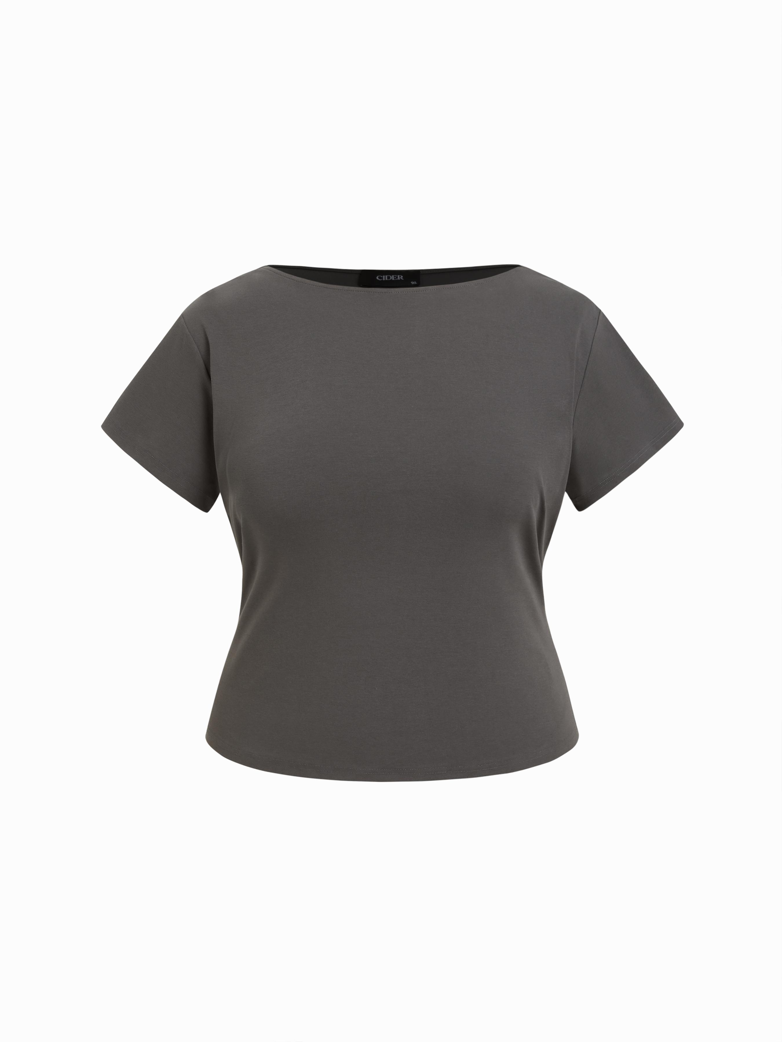 Cotton-blend Boat Neck Short Sleeve Tee Curve & Plus by CIDER