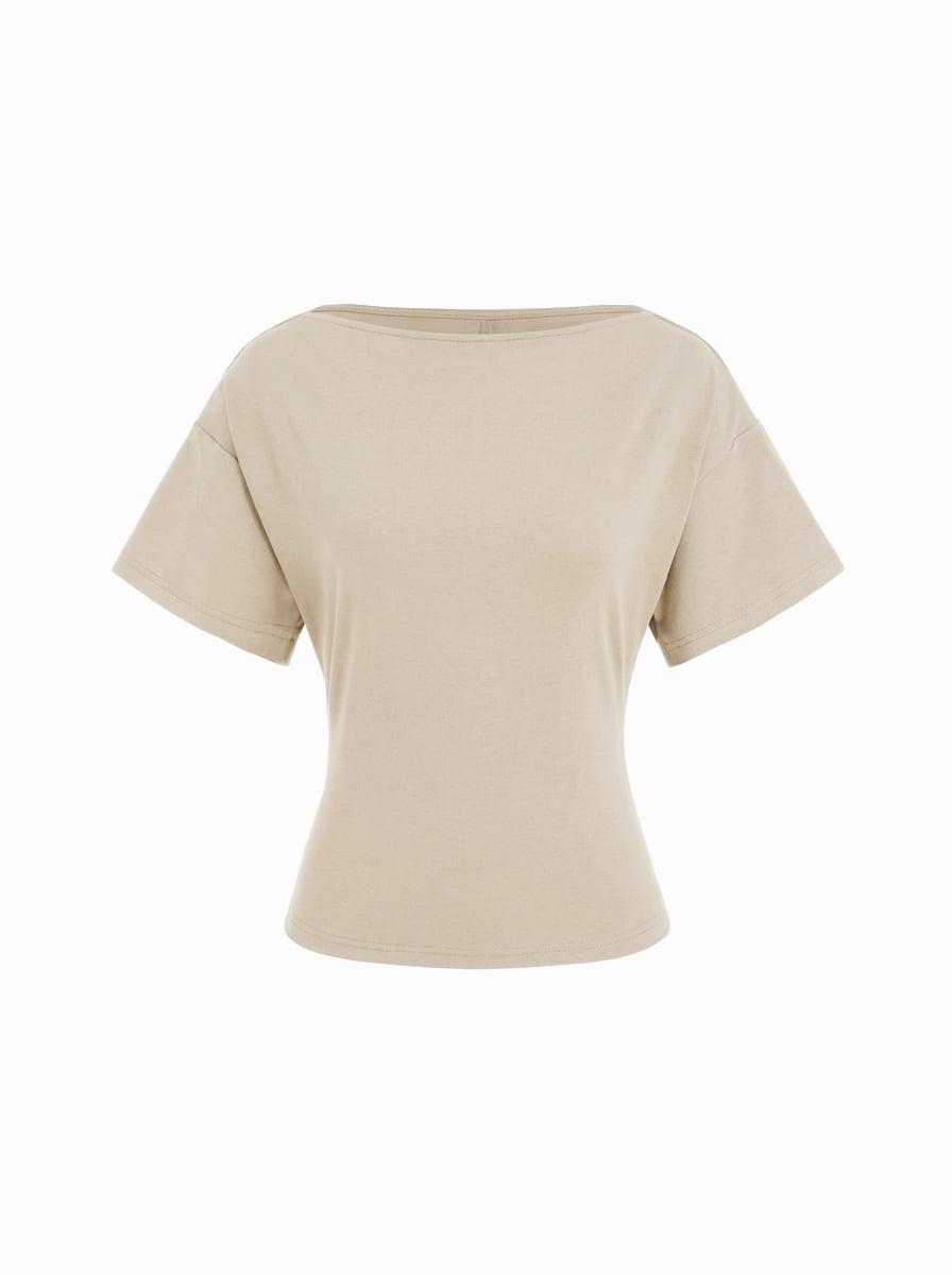 Cotton-blend Boat Neck Short Sleeve Tee by CIDER