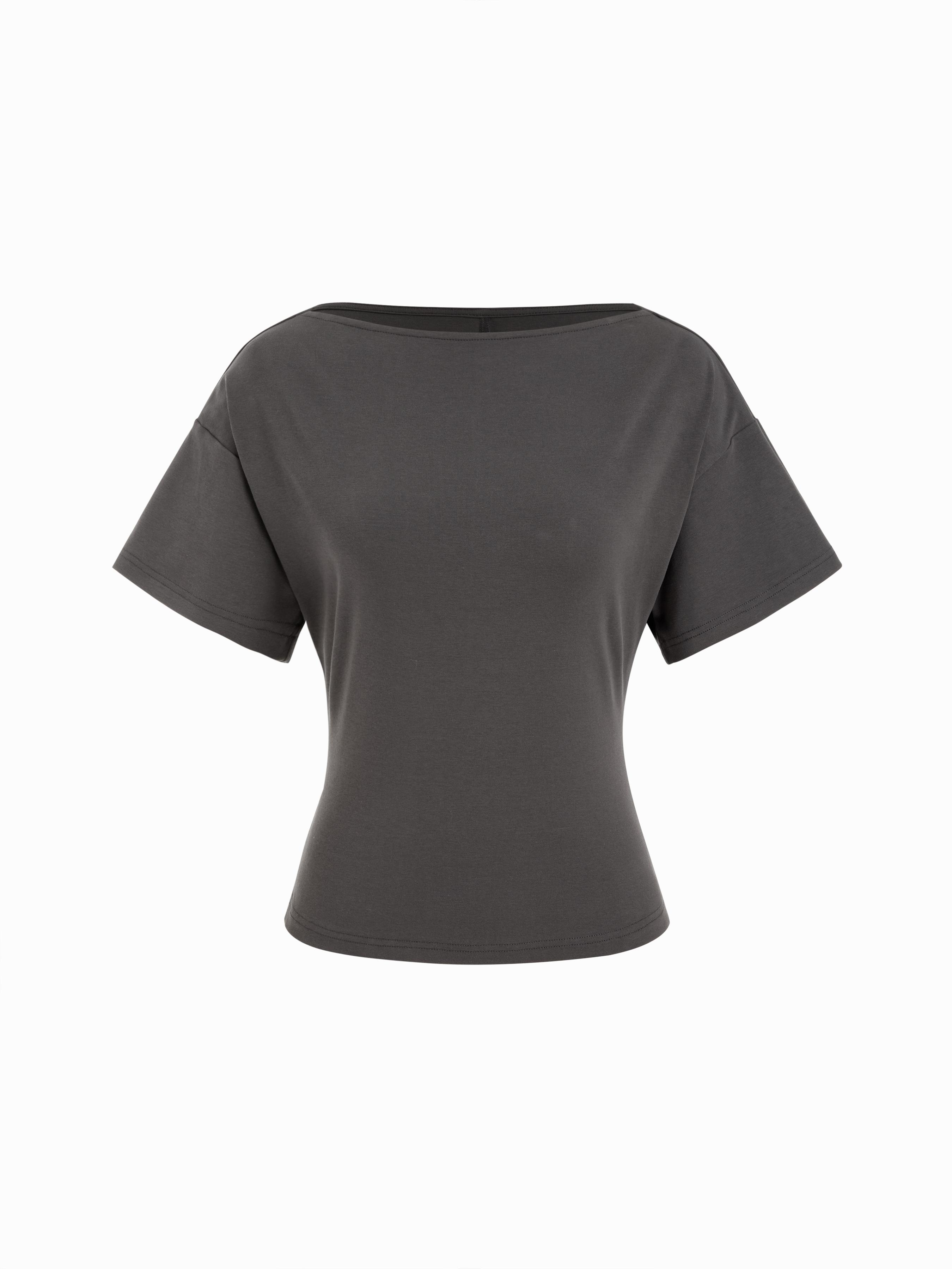 Cotton-blend Boat Neck Short Sleeve Tee by CIDER