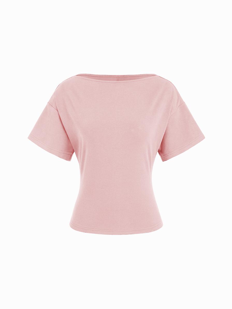 Cotton-blend Boat Neck Short Sleeve Tee by CIDER