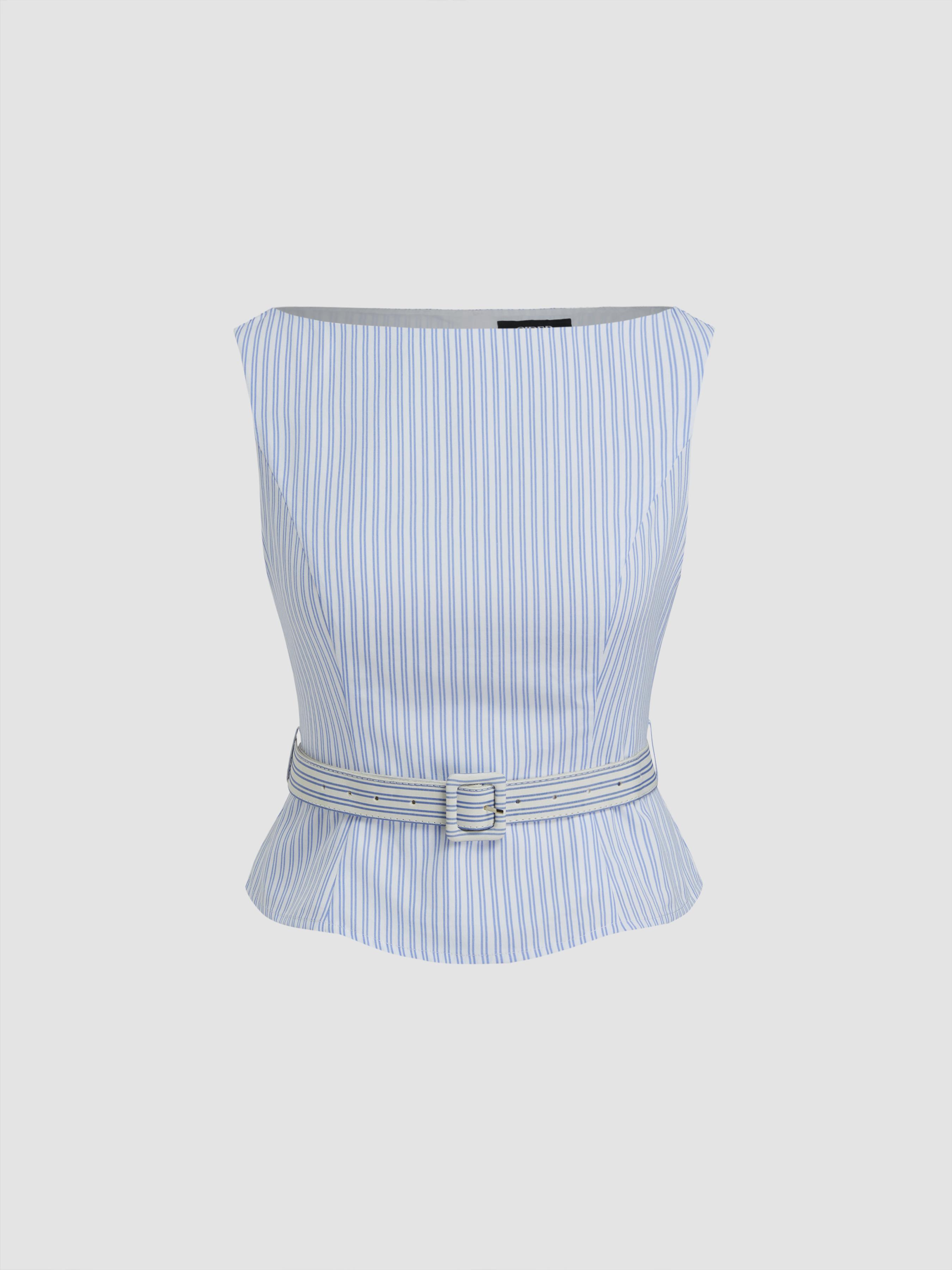 Cotton-blend Boat Neck Stripe Top With Belt by CIDER