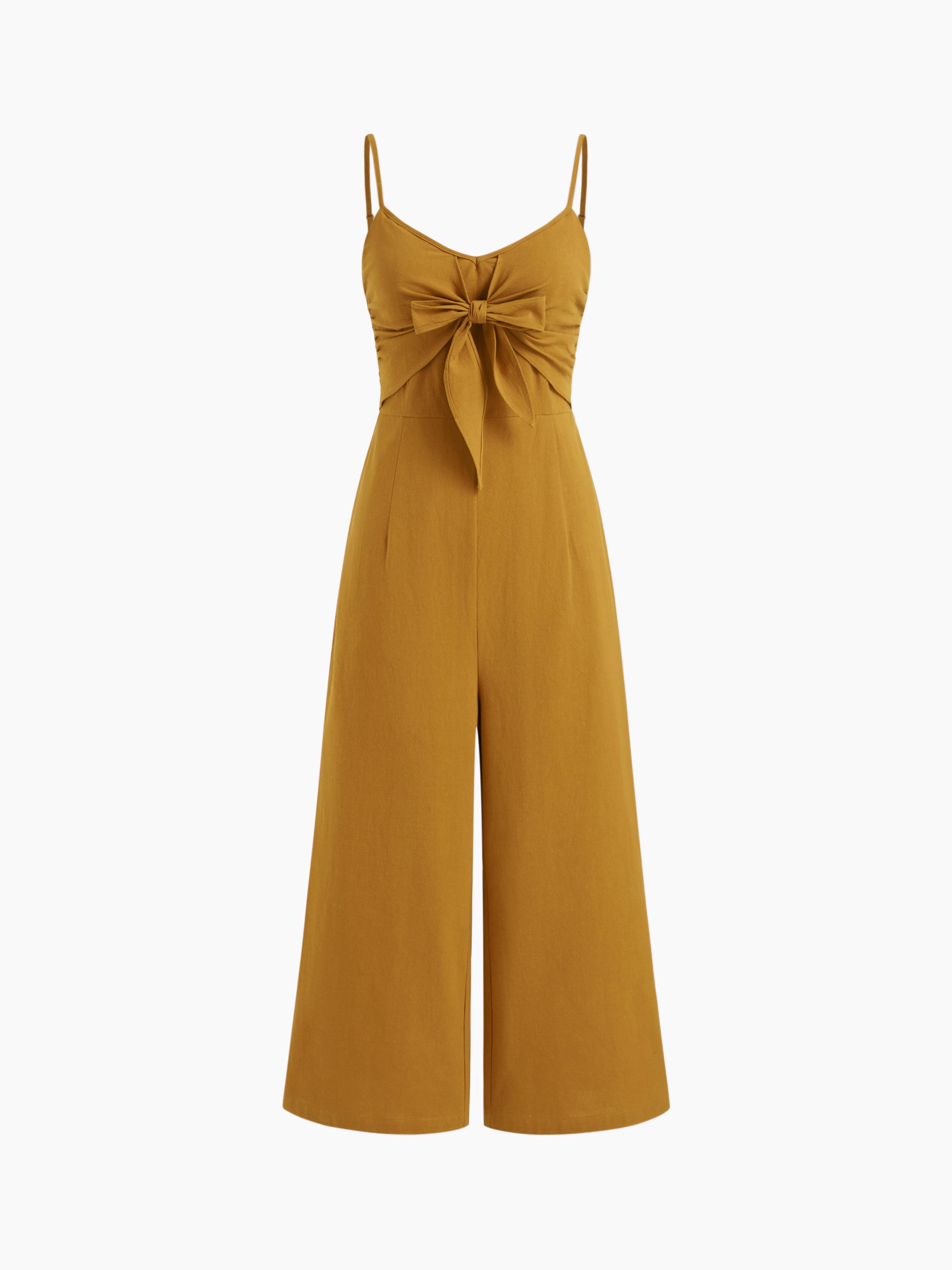 Cotton-blend Bowknot Shirred Cropped Wide Leg Jumpsuit by CIDER