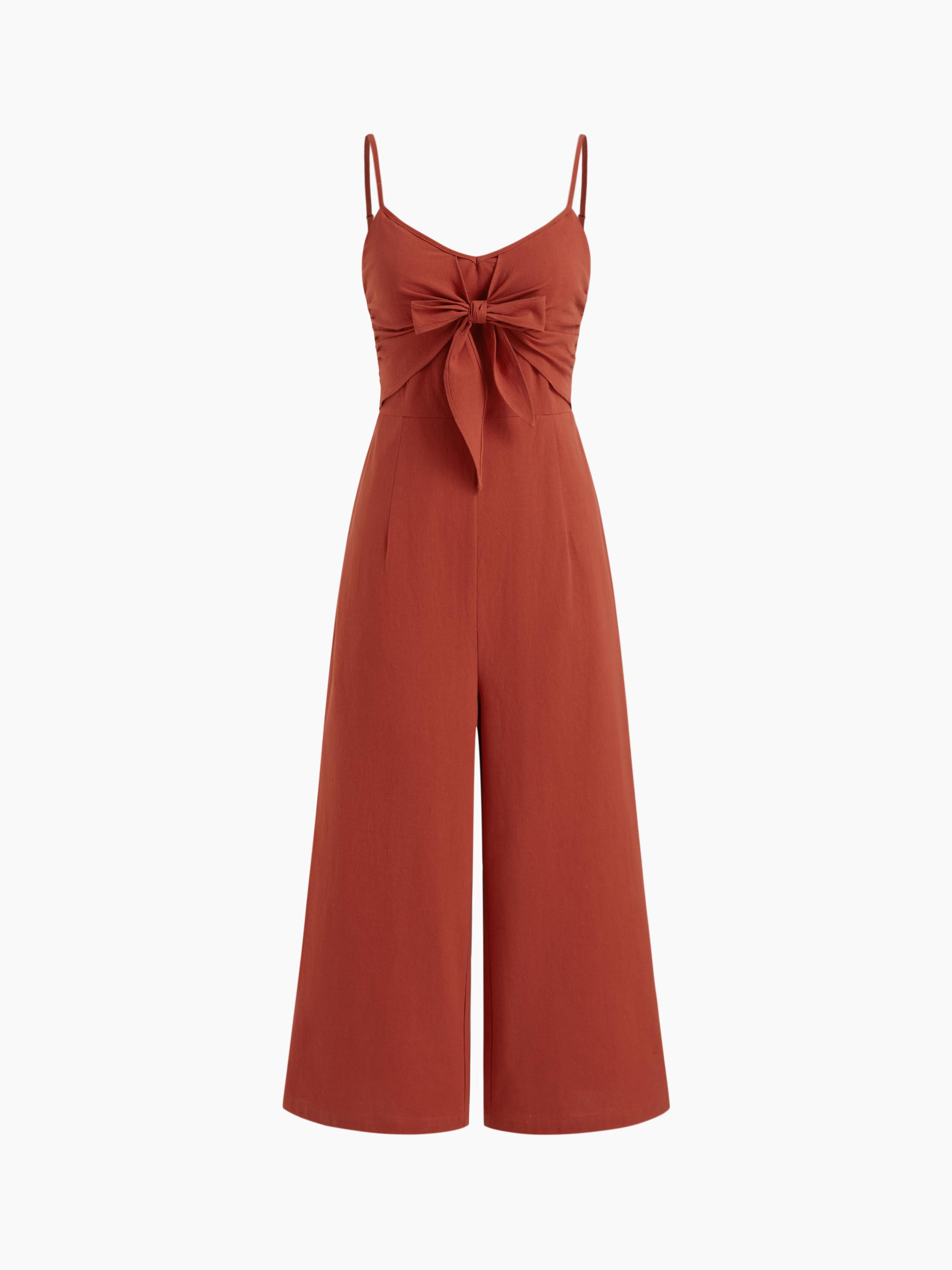 Cotton-blend Bowknot Shirred Cropped Wide Leg Jumpsuit by CIDER