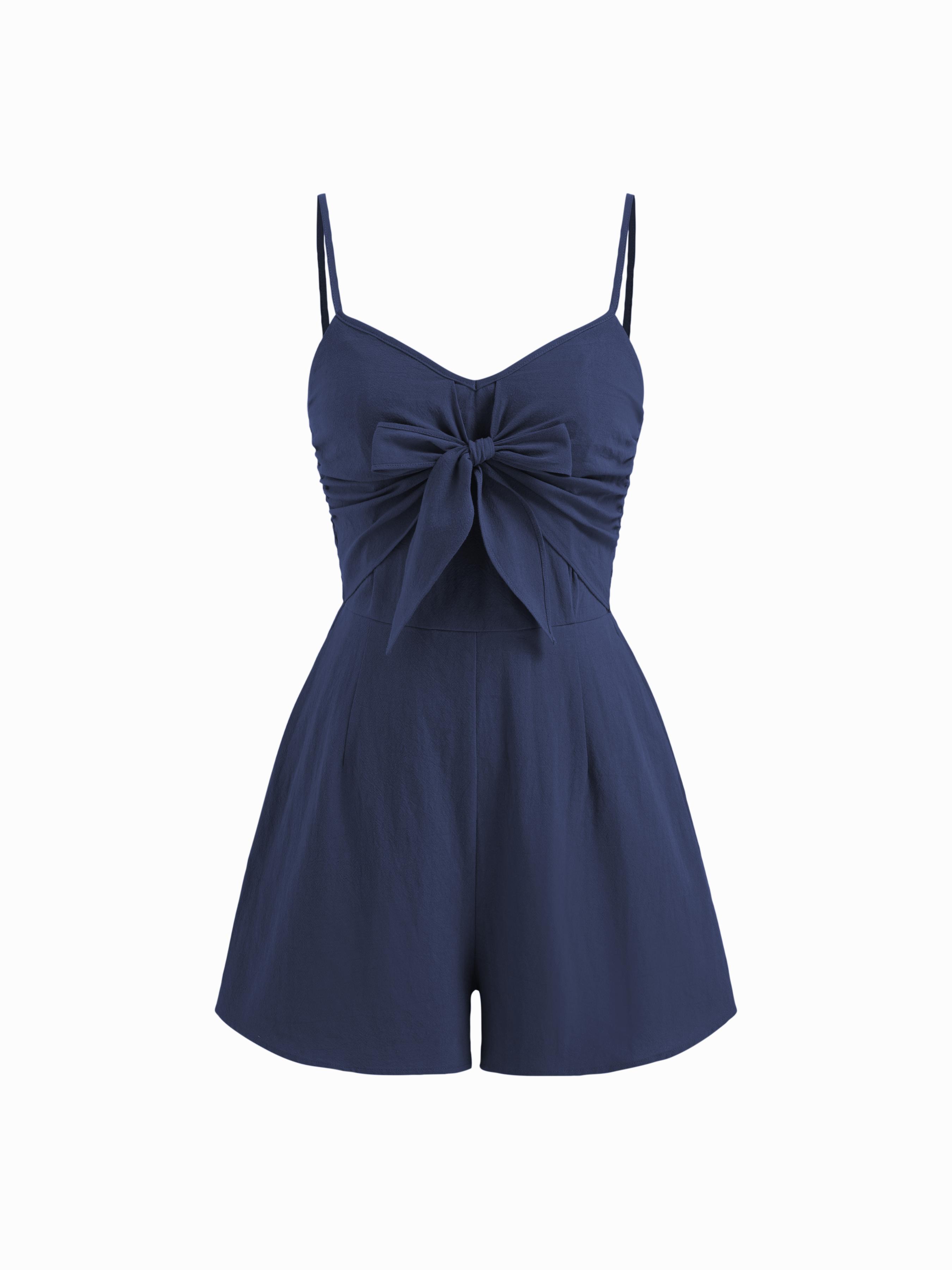 Cotton-blend Bowknot Shirred Romper by CIDER