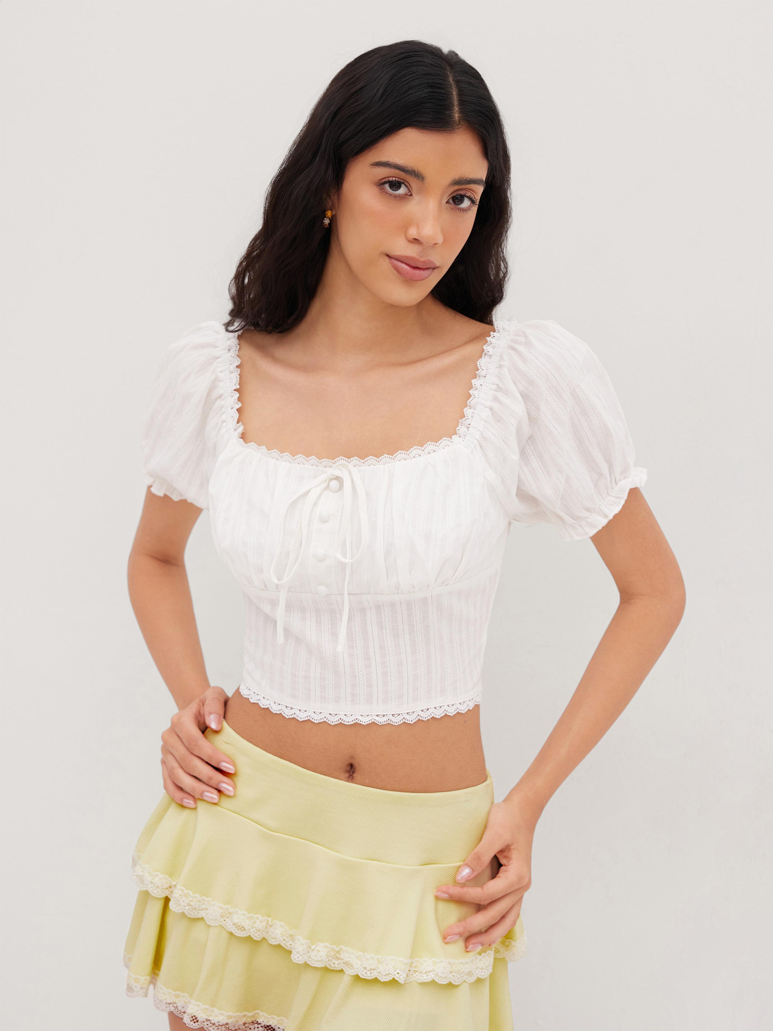 Cotton-blend Broderie Anglaise Puff Sleeve Crop Blouse by CIDER