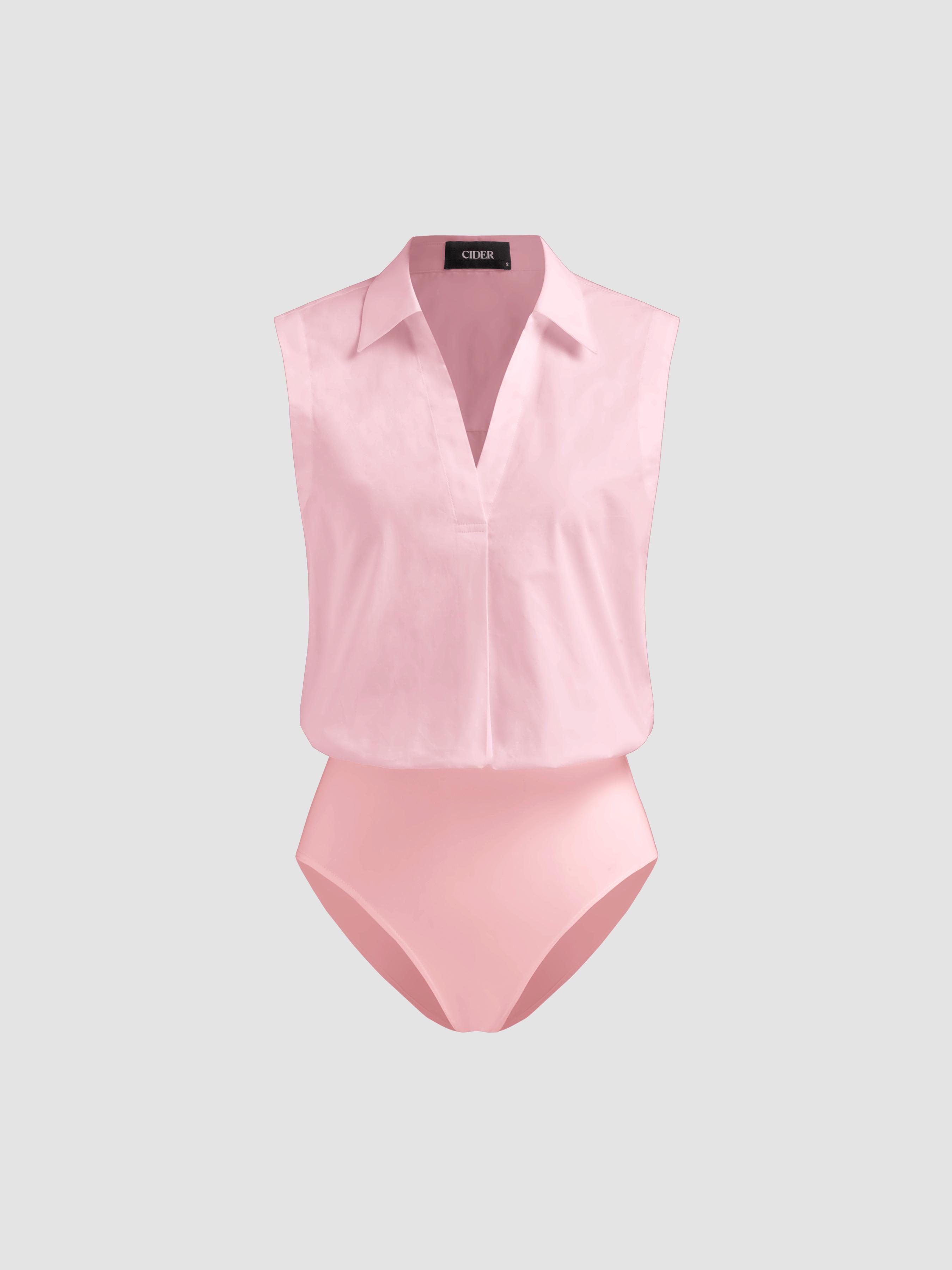Cotton-blend Button Shirt Bodysuit by CIDER