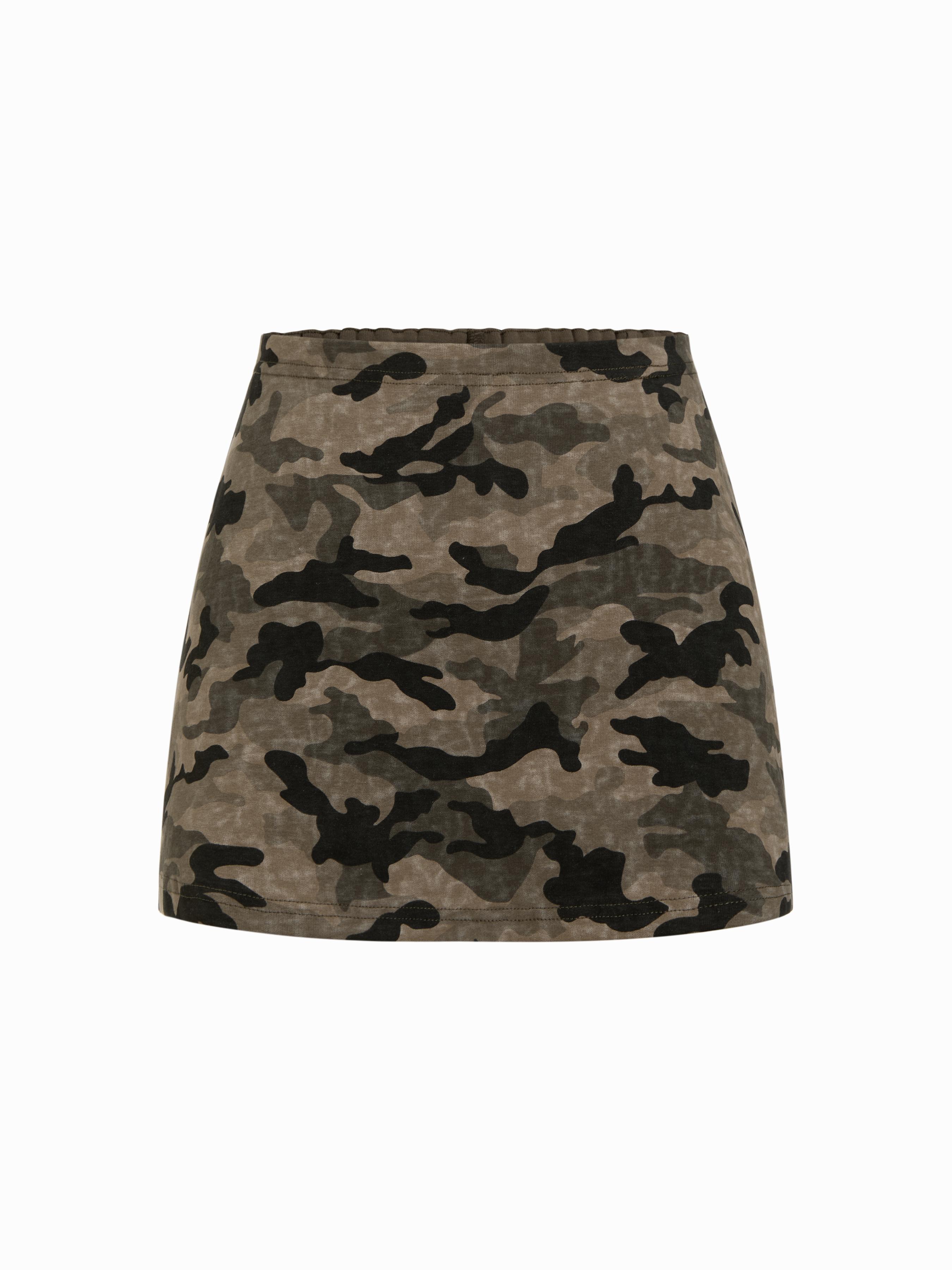 Cotton-blend Camo Mid Rise A-line Mini Skort by CIDER