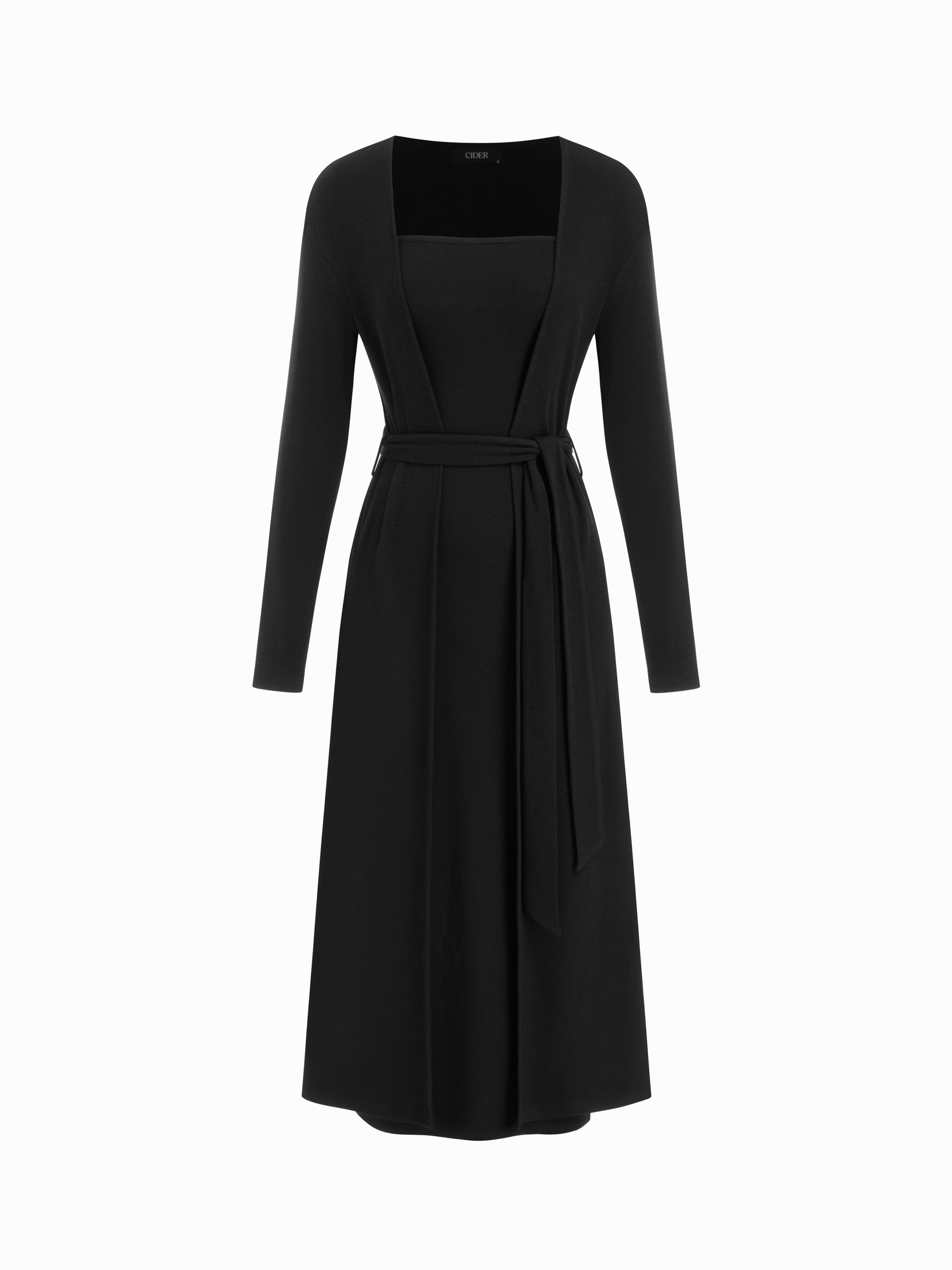 Cotton-blend Coat With Belt & Bandeau Maxi Dress Set by CIDER