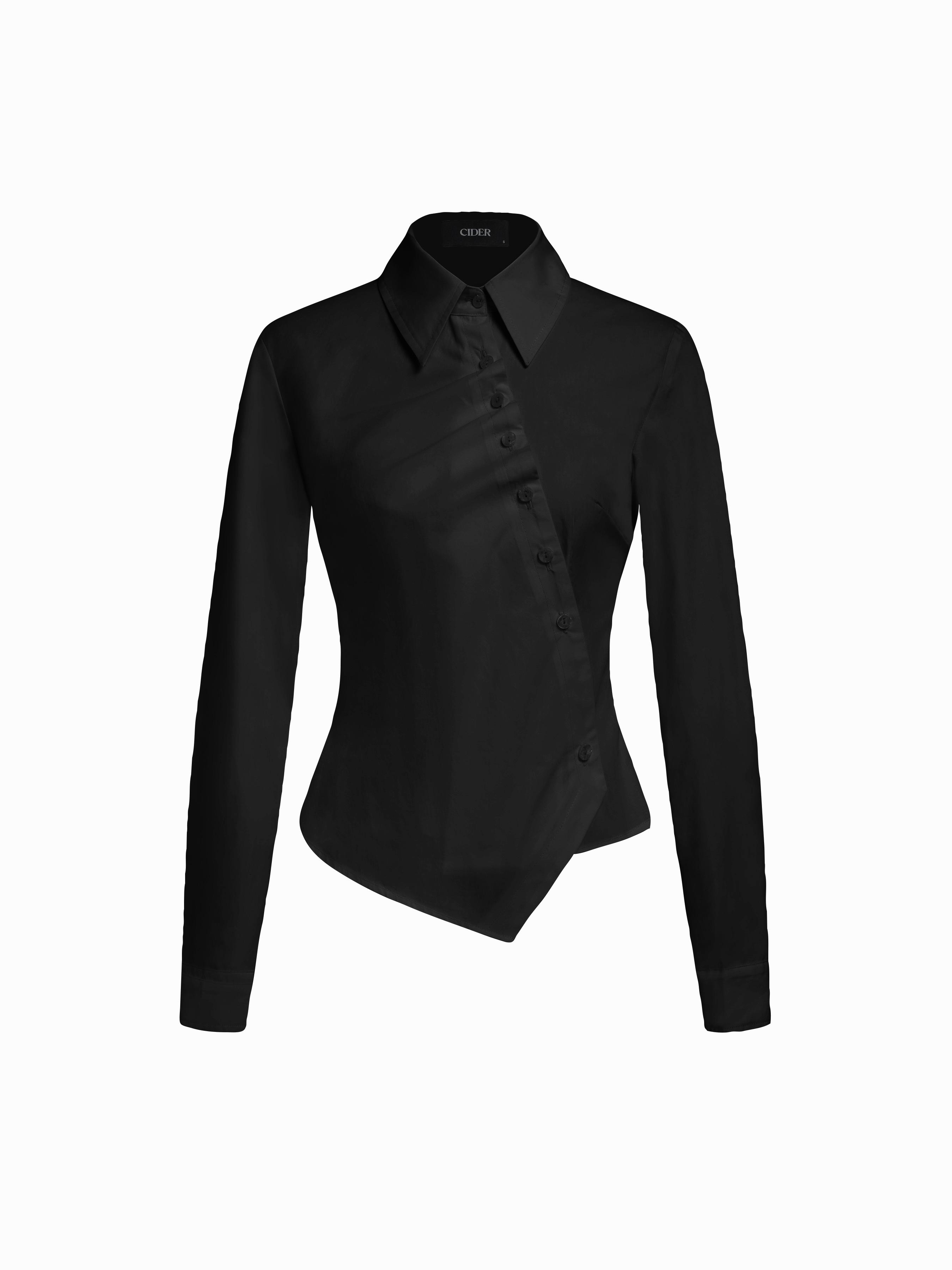 Cotton-blend Collar Check Asymmetrical Wrap Blouse by CIDER