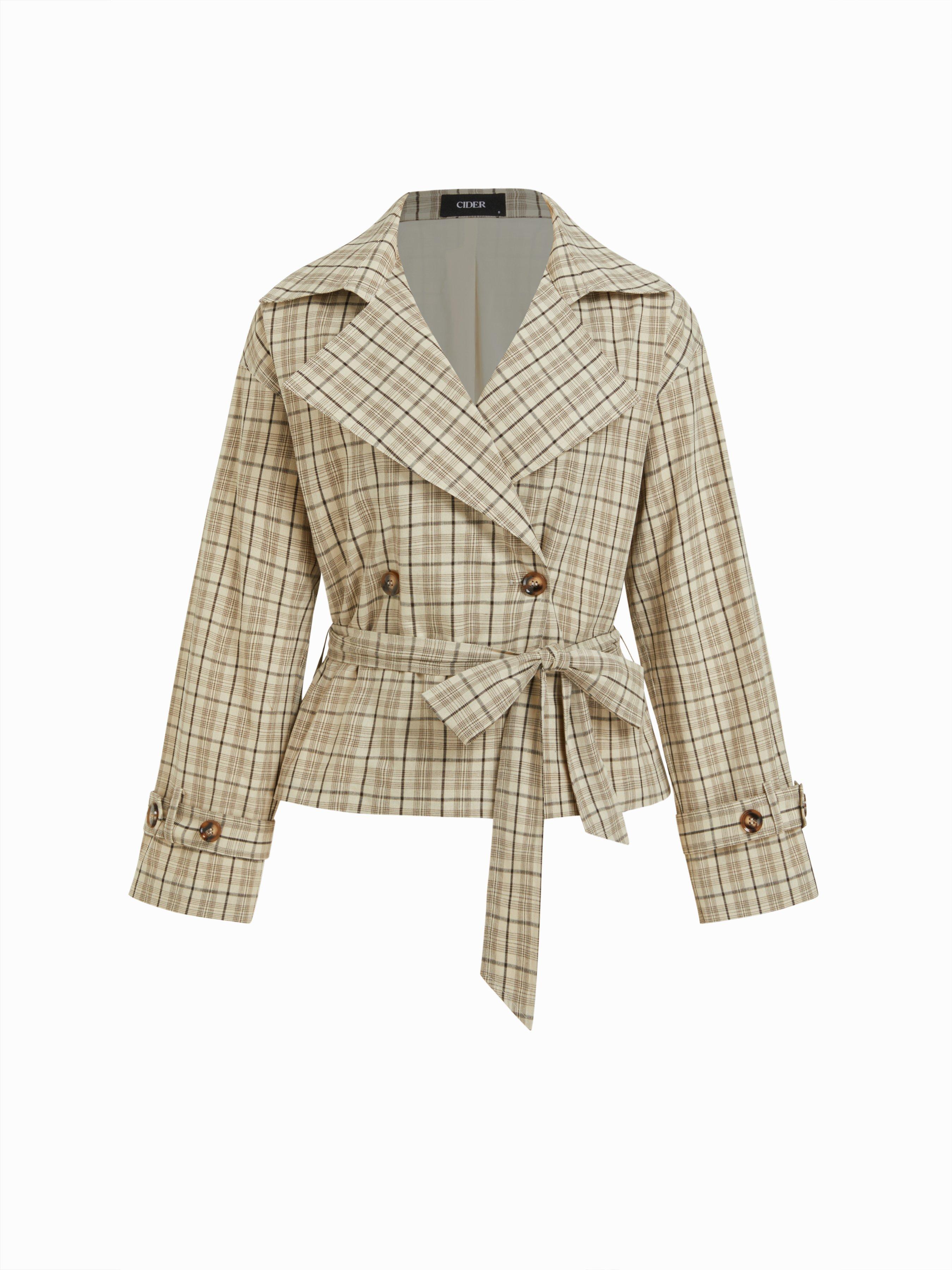 Cotton-blend Collar Long Sleeve Belted Crop Windbreaker by CIDER