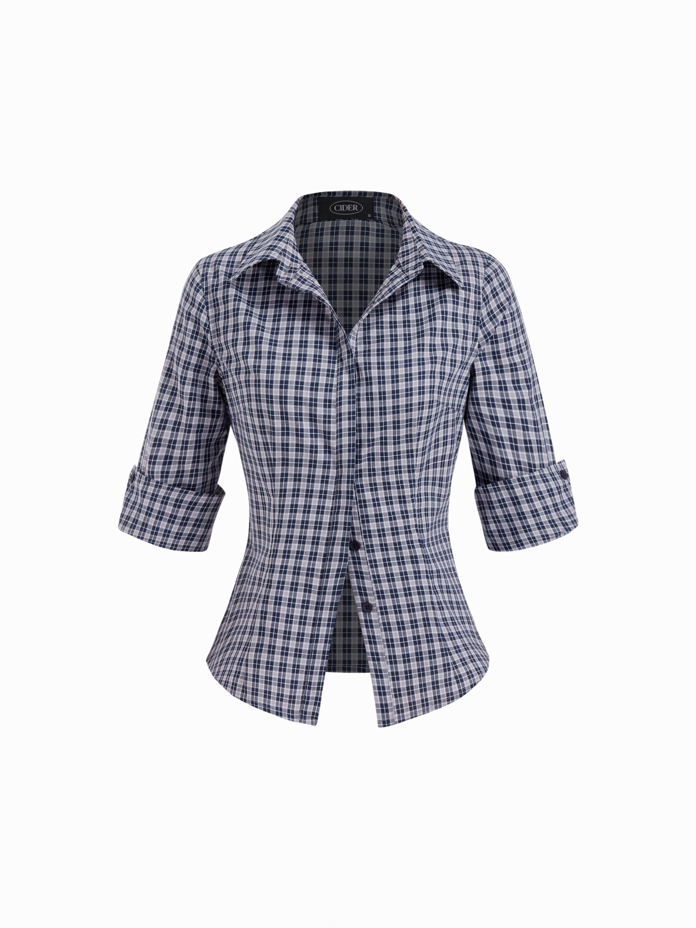 Cotton-blend Collar Mid-length Sleeve Roll Up Shirt by CIDER
