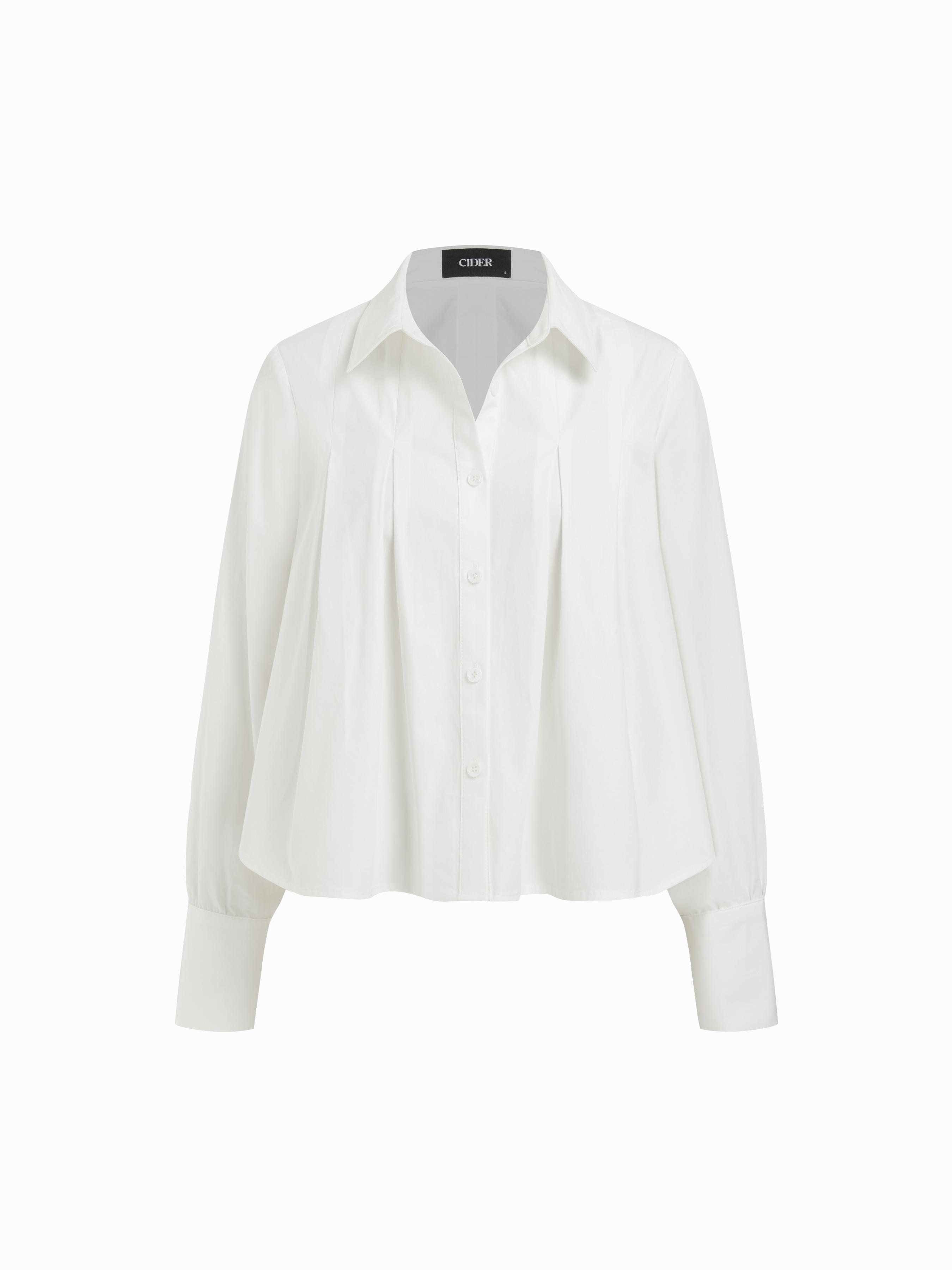 Cotton-blend Collar Pleated Oversized Cropped Shirt by CIDER