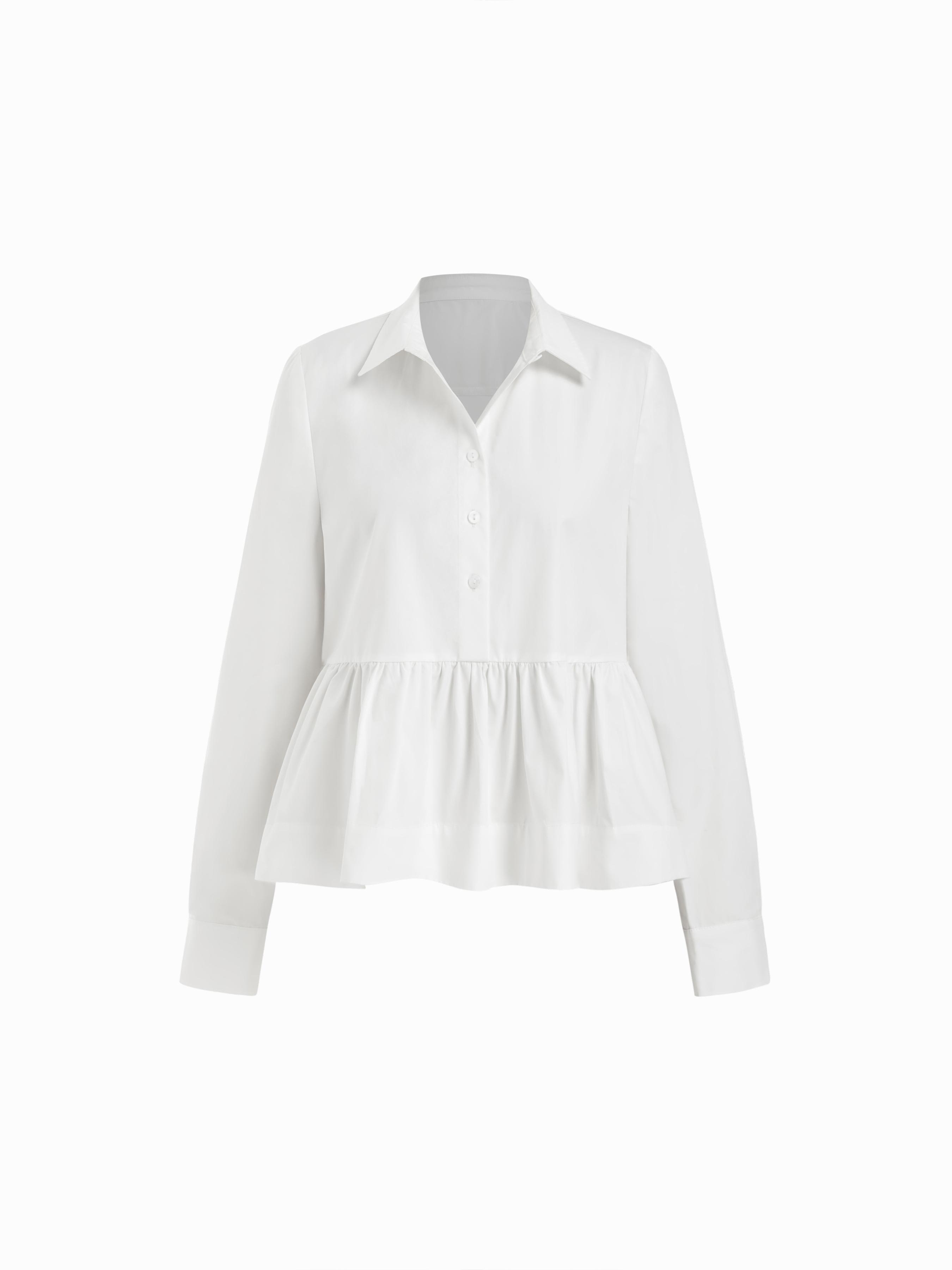 Cotton-blend Collar Ruched Peplum Hem Blouse by CIDER