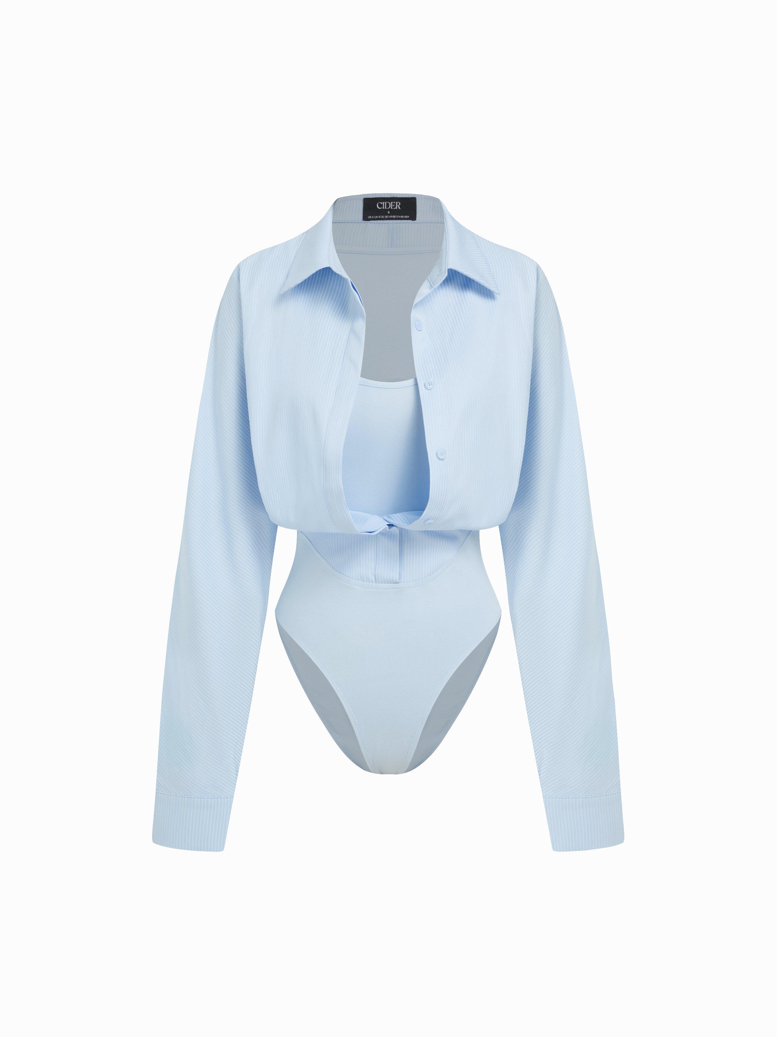 Cotton-blend Collar Shirt Bodysuit by CIDER
